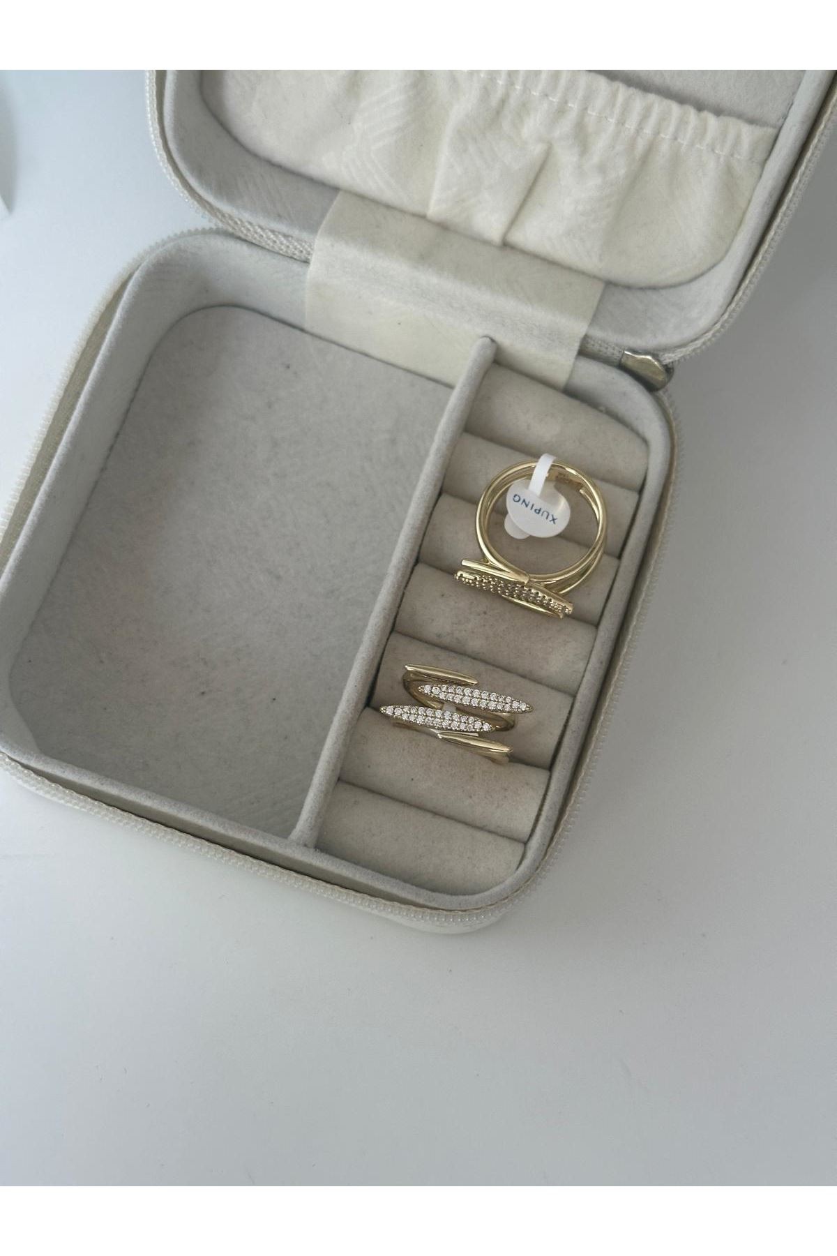 14K Gold Renkli Ayaralanabilir Çubuk Taşlı Modern Yüzük No 16,17