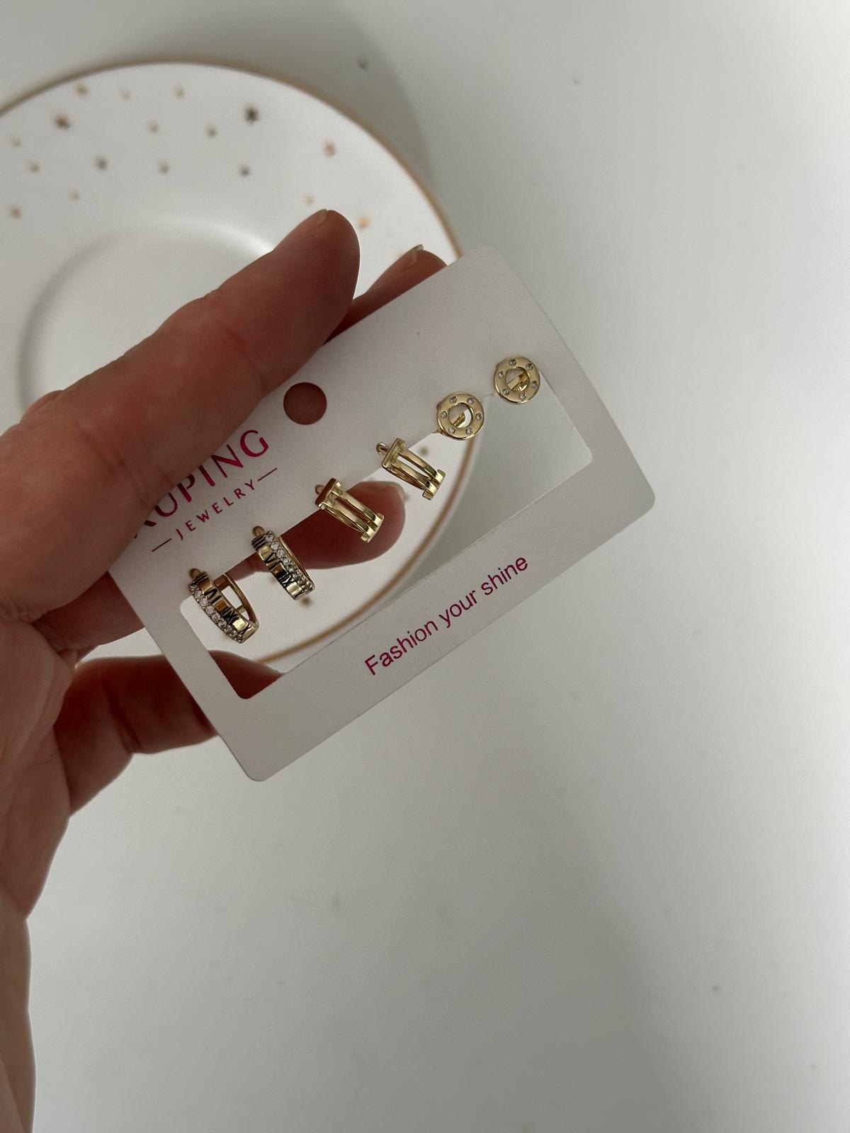 14K Gold Renkli Altılı Marka Set Küpe