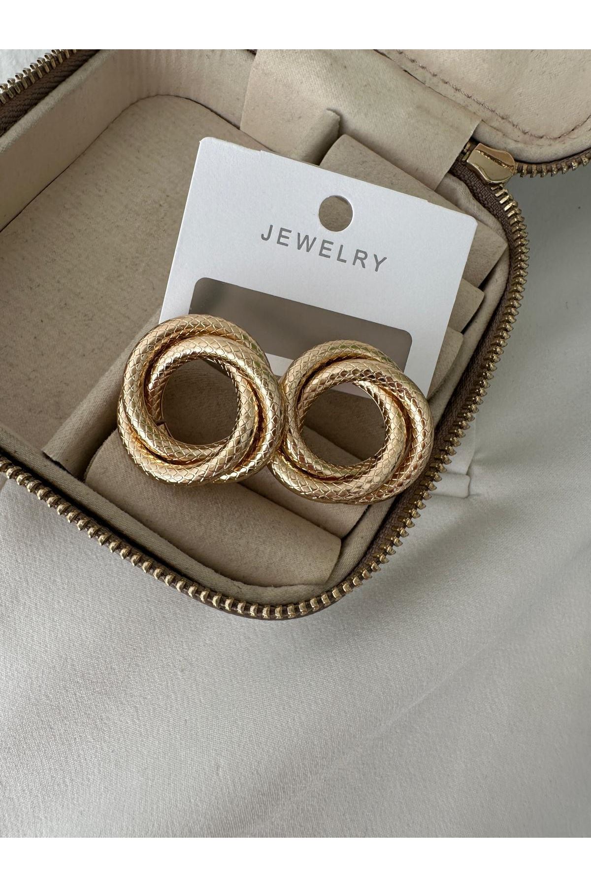 Marka Üçlü Krokan Desenli Küpe