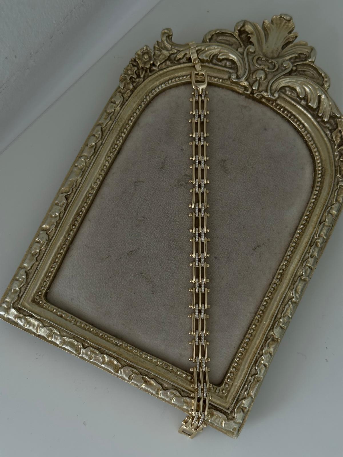 14K Gold Renkli Topçuklu Ortası Çift Şerit Taşlı Bileklik