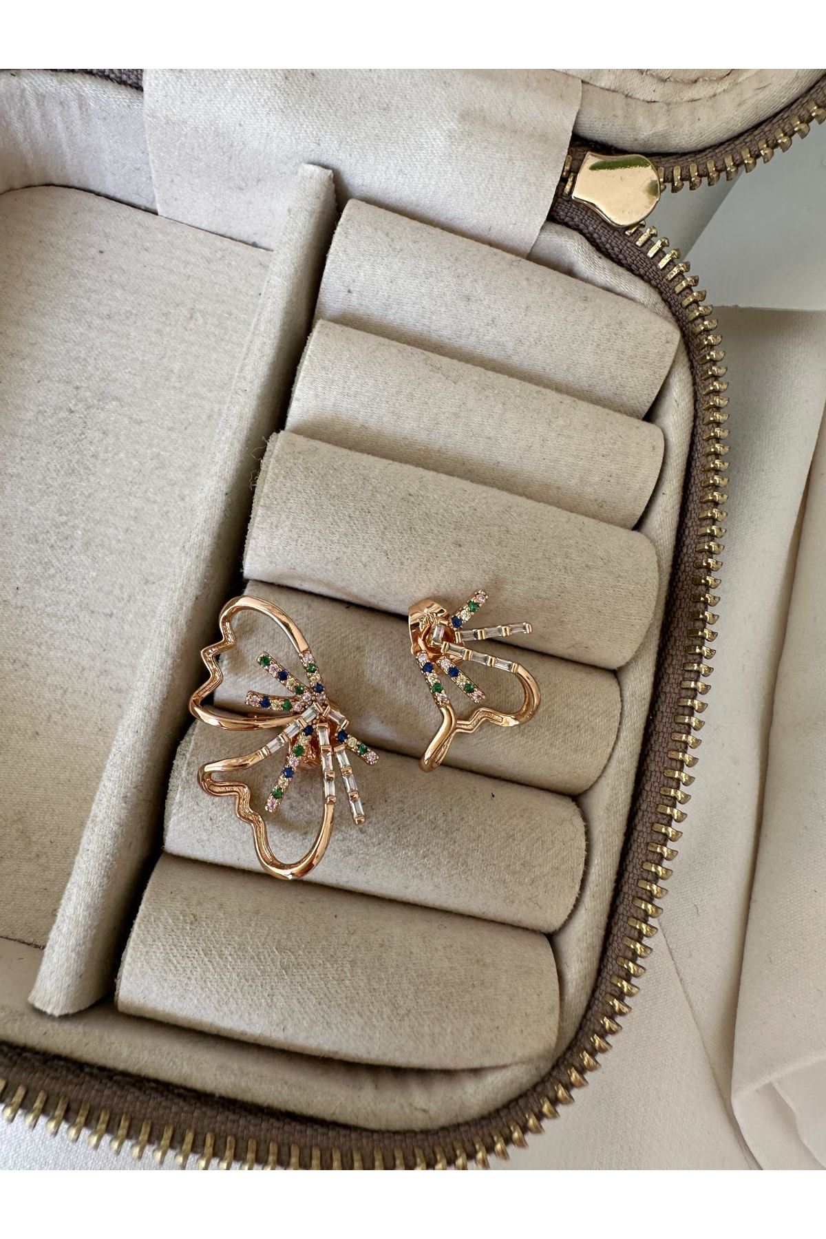 Kelebek Renkli İkili Küpe