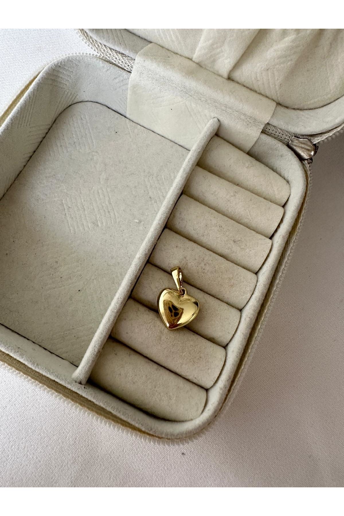 14K Gold Renkli  Dolum Kalp Kolye Ucu