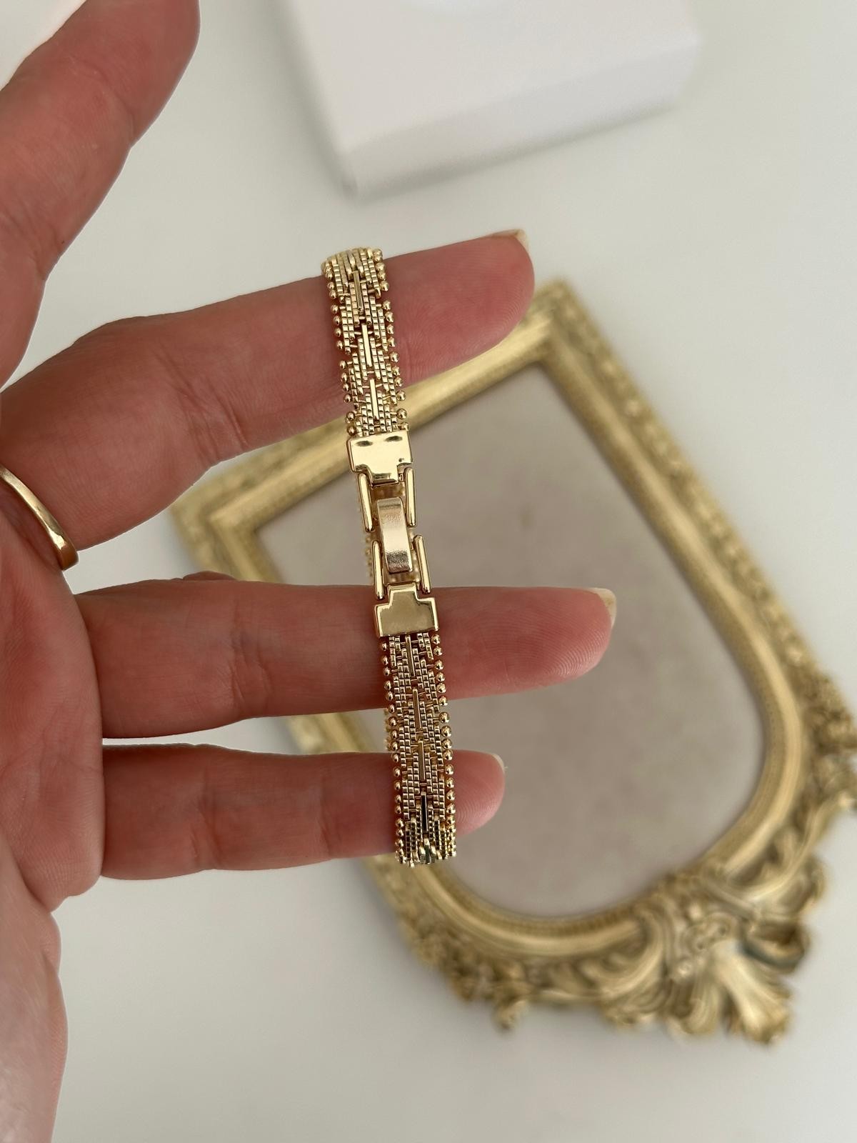14K Gold Renkli  Hasır Köstek Topçuklu Bileklik