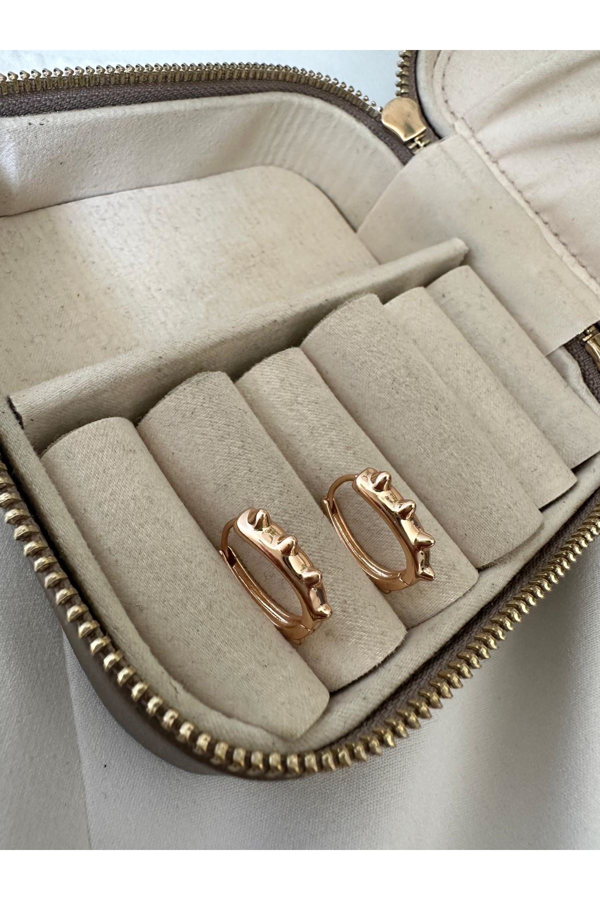 18K Rose Gold Renkli Lale Form Çivili Küpe