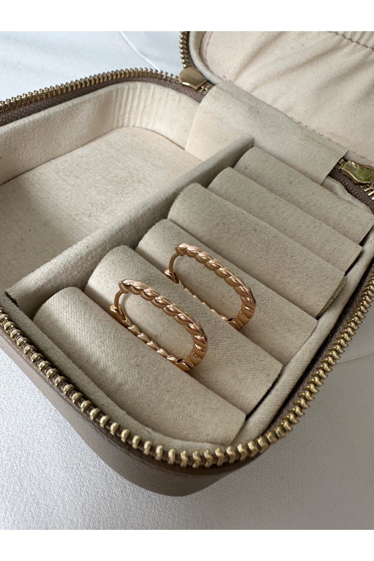 18K Rose Gold Renkli Lale Form Plaka Burgu Küpe