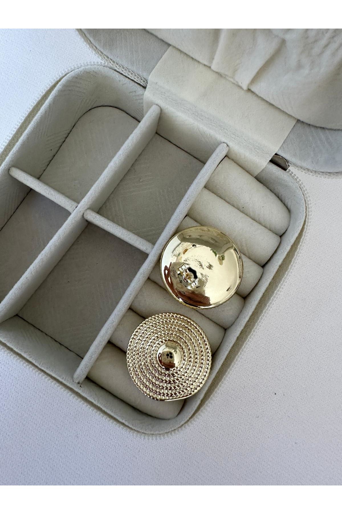 14K Gold Renkli  Döner Form Yuvarlak Küpe