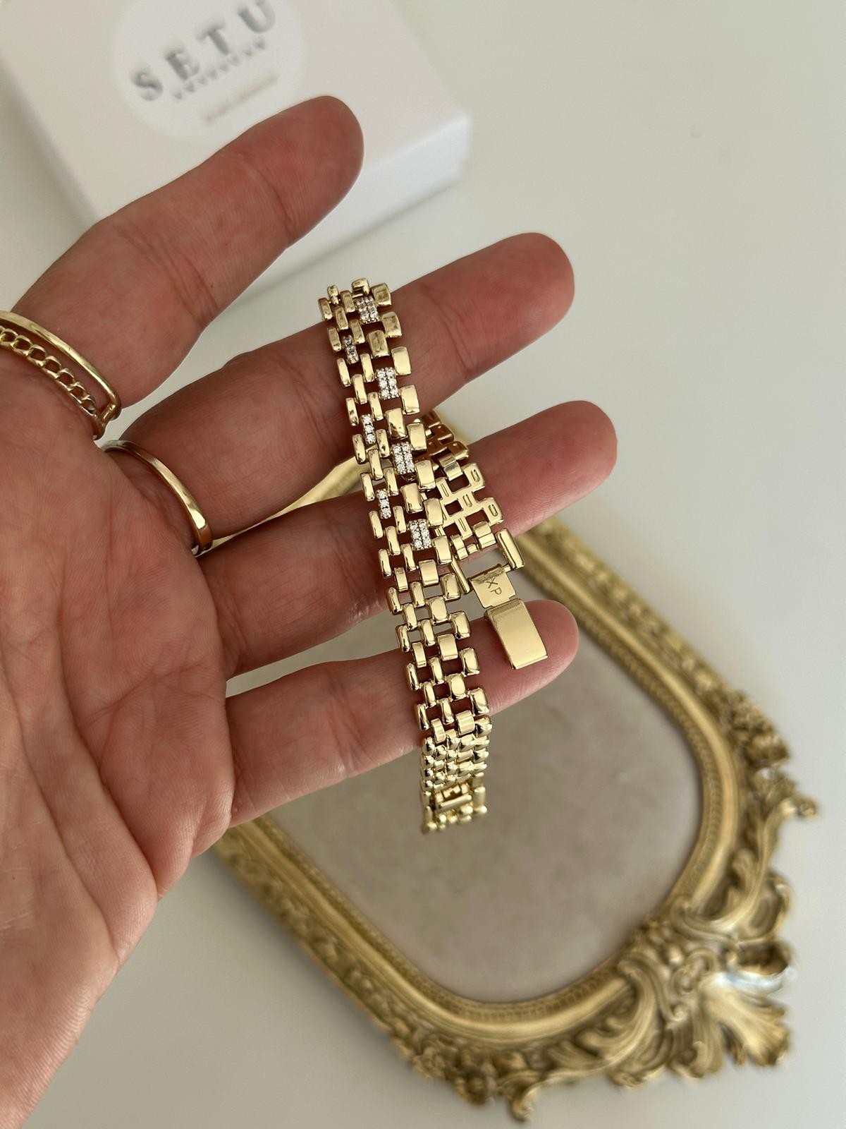 14K Gold Renkli Kordon Kesim Ortası Geçme Taşlı Bileklik