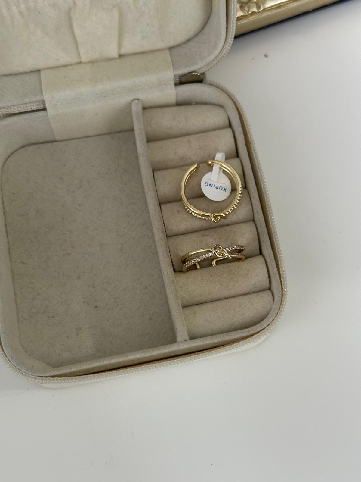 14K Gold Renkli İkili Görünüm Ortası Dügümlü Ayarlanabilir Yüzük