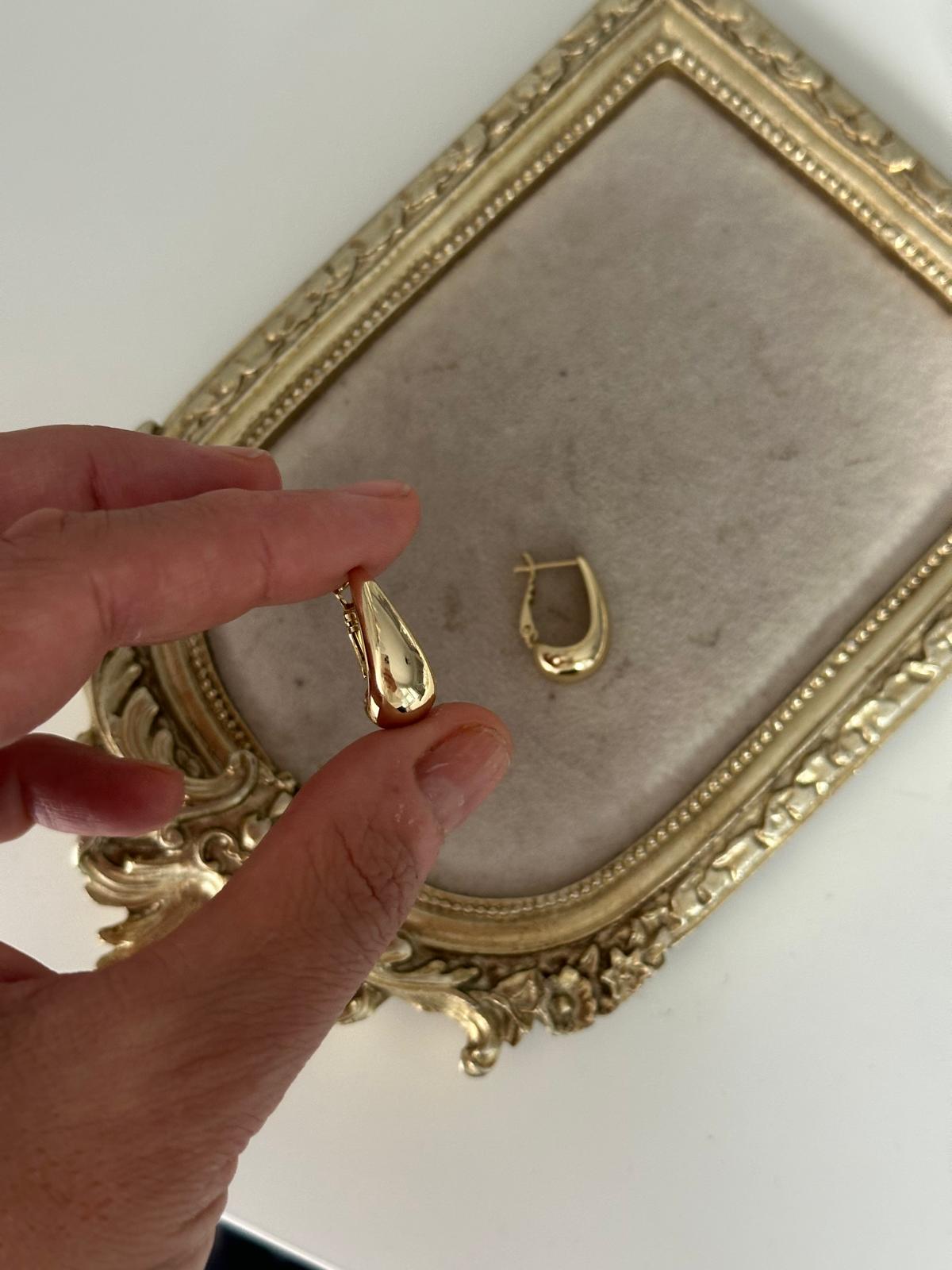 14K Gold Renkli Dolum Oval Form Küpe
