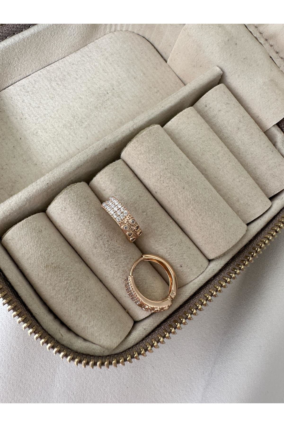 18K Rose Gold Renkli Halka Taşlı Kuyumcu Model Küpe