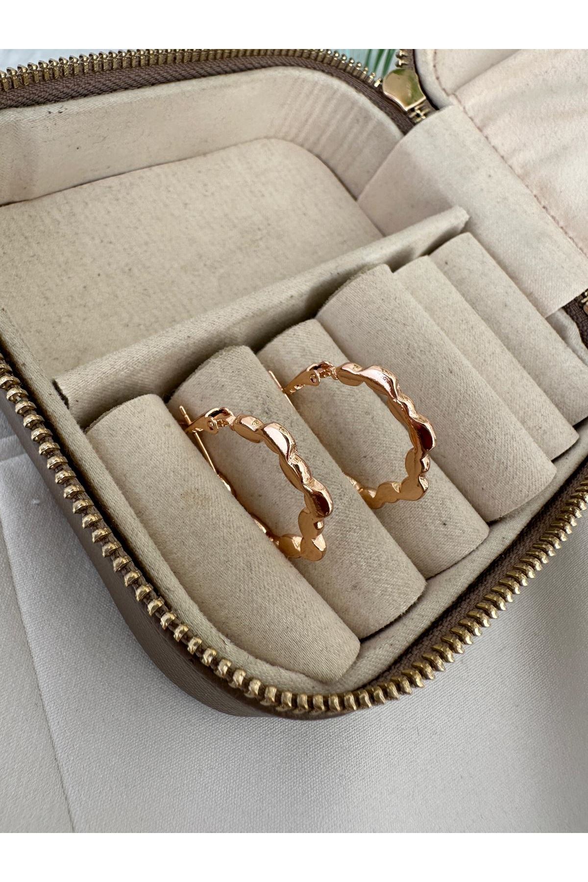 18K Rose Gold Renkli Halka Plaka Pul Formlu Küpe