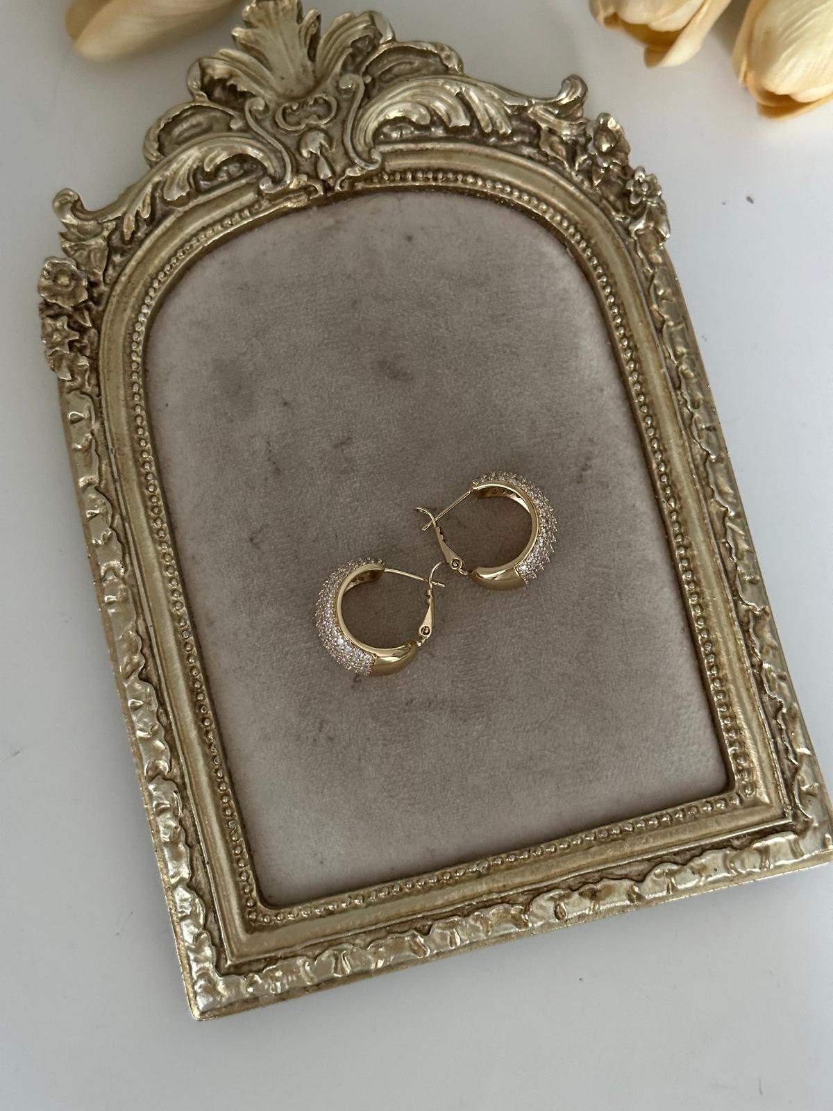 14K Gold Renkli Kalın tombul Kesim Full Taşlı Küpe