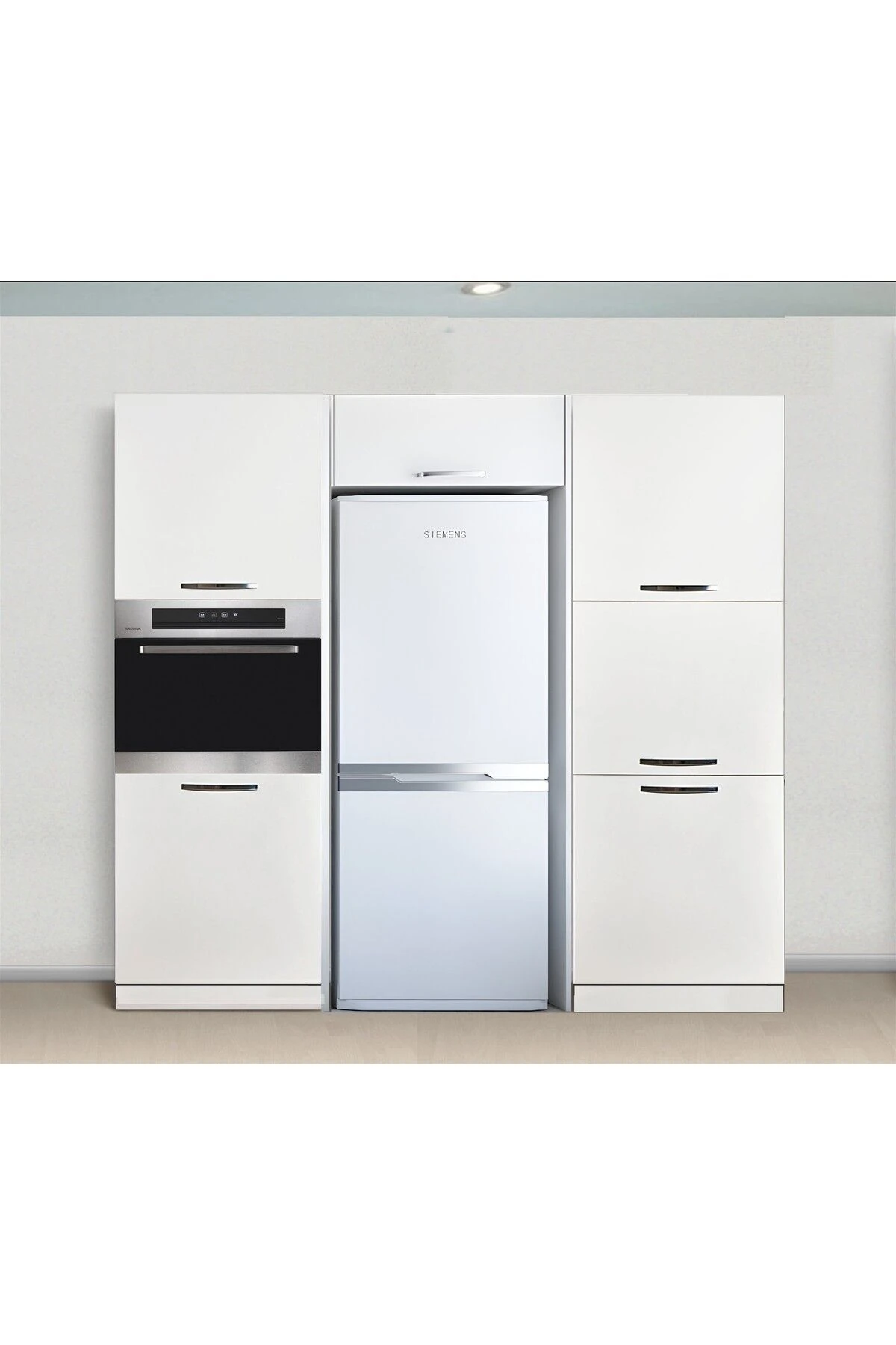 Mutfak Ankastre Kiler ve 3 Kapaklı Kiler ve Buzdolabı Dolabı 204 cm