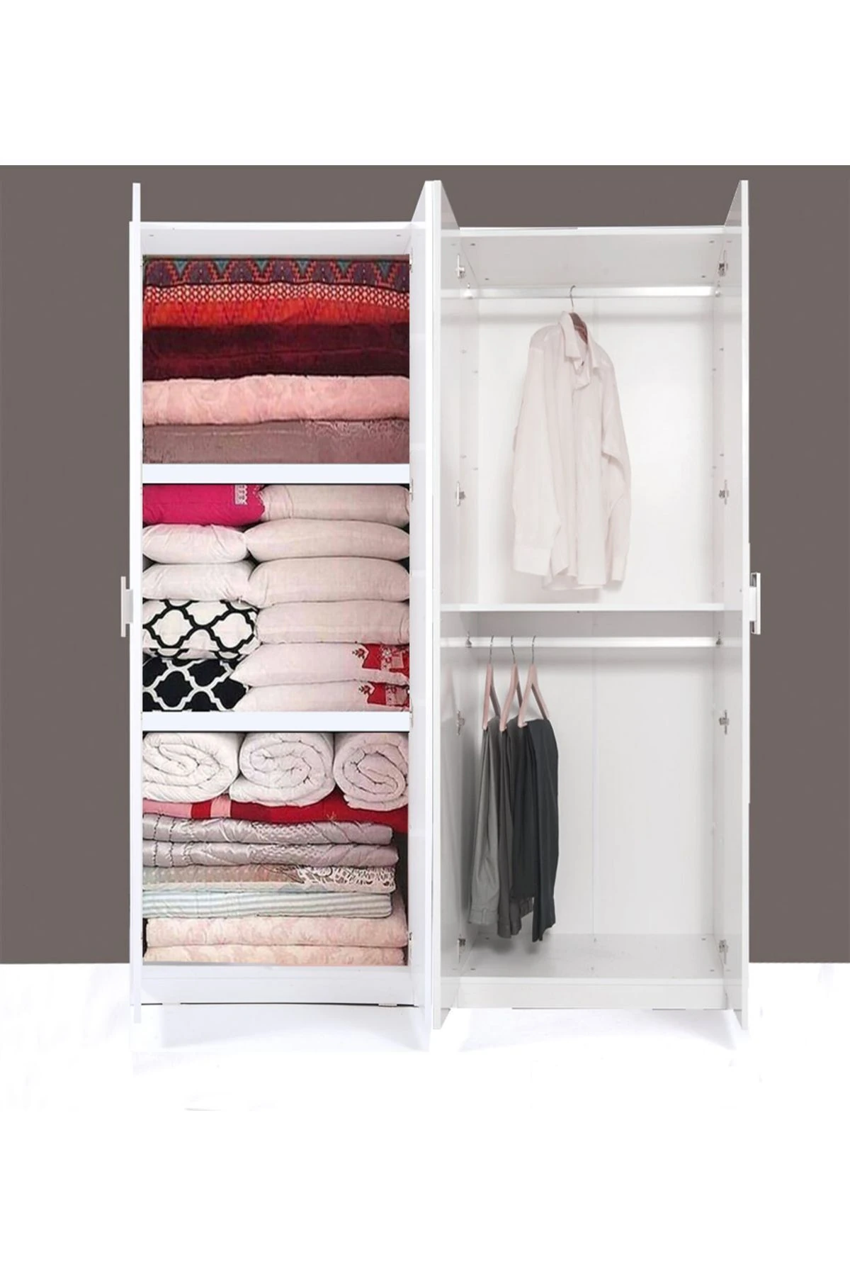 Plus 812495 Stella 4 Kapaklı Yorgan Yatak Raflı Parlak Beyaz Gardırop 160 Cm