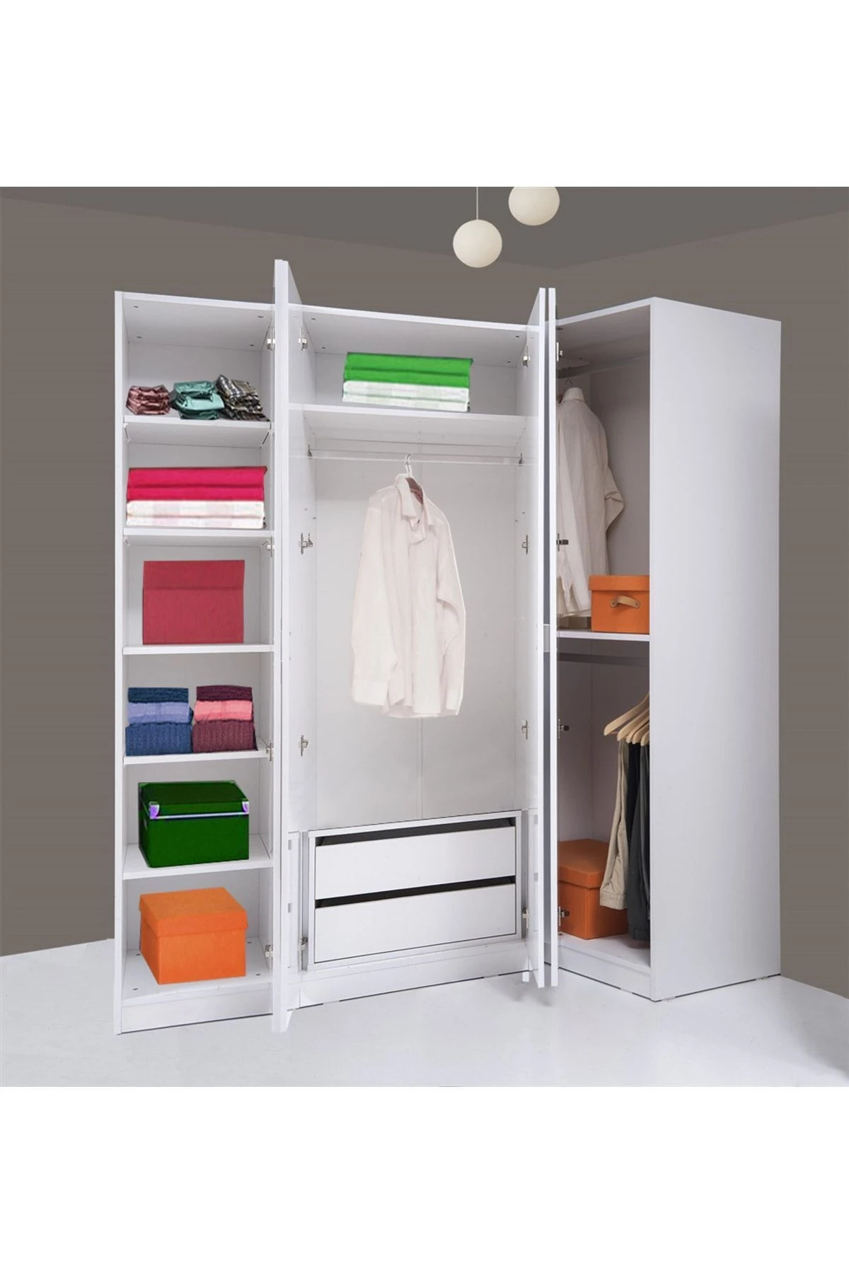 Plus 812454 Stella 4 Kapaklı Köşe Gardırop 3 Modüllü- Parlak Beyaz