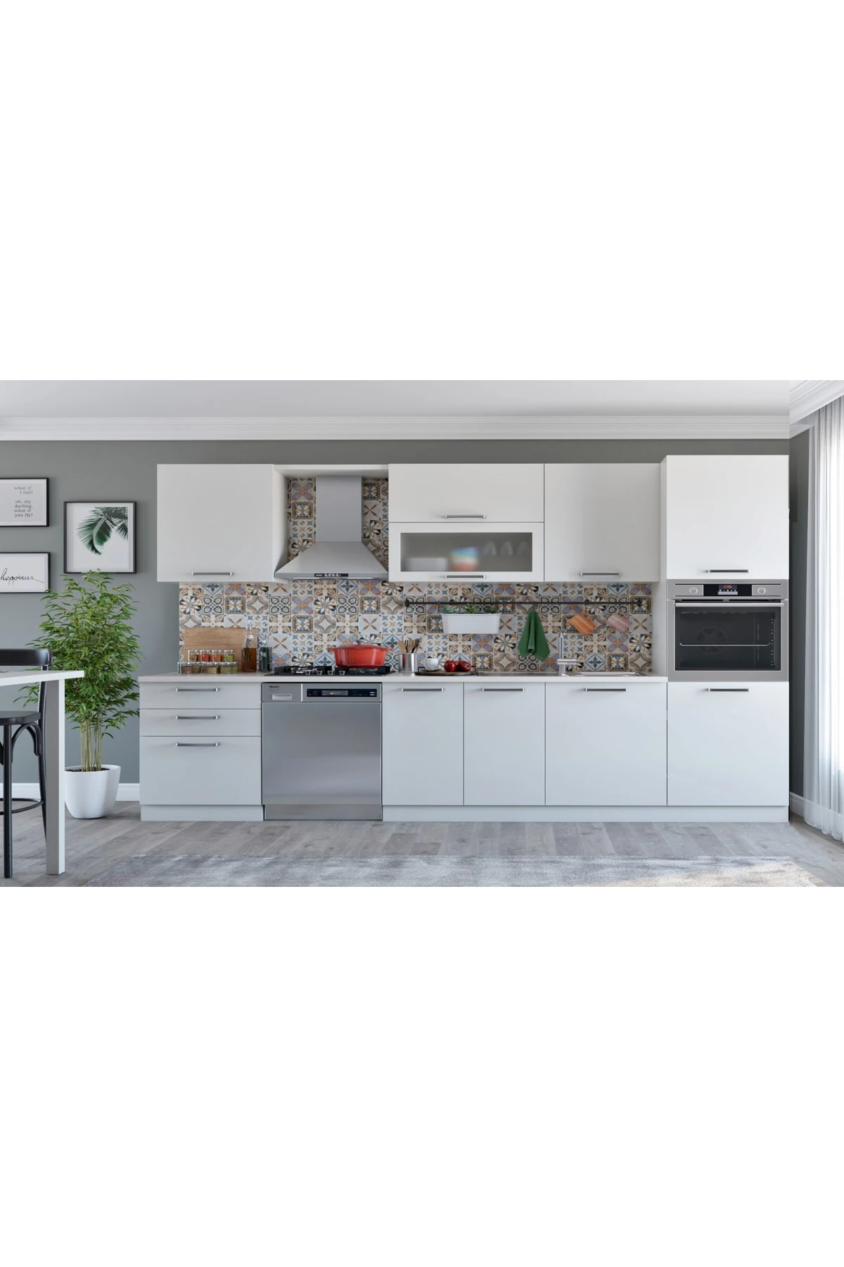 320 Ankastre Mutfak HİGH GLOSS Beyaz 320 cm Tezgah Hariç