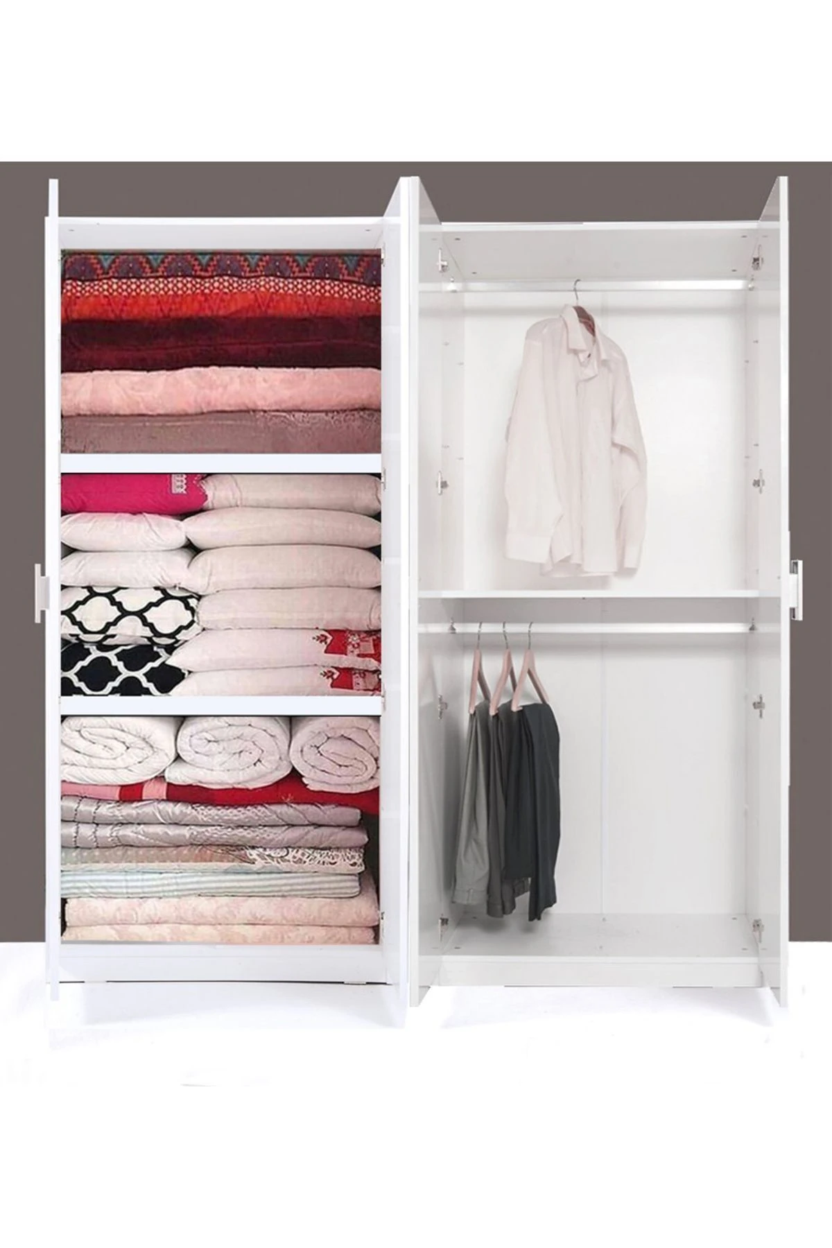 Plus 812180 Stella 4 Kapaklı Yorgan Yatak Raflı ,Askılıklı Parlak Beyaz Gardırop 180 cm