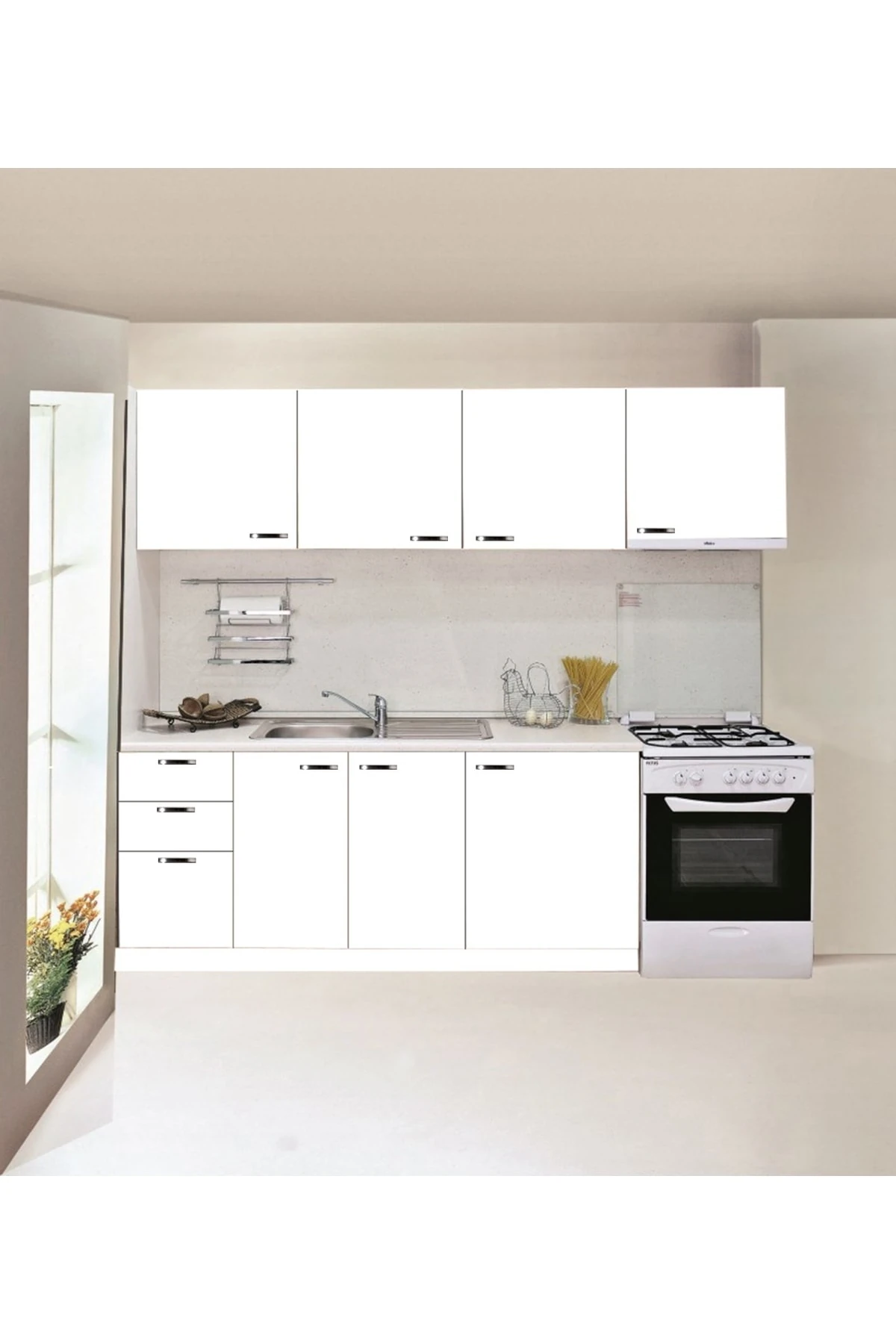 Rainbow Mutfak Beyaz 240 Cm Tezgah Dahil