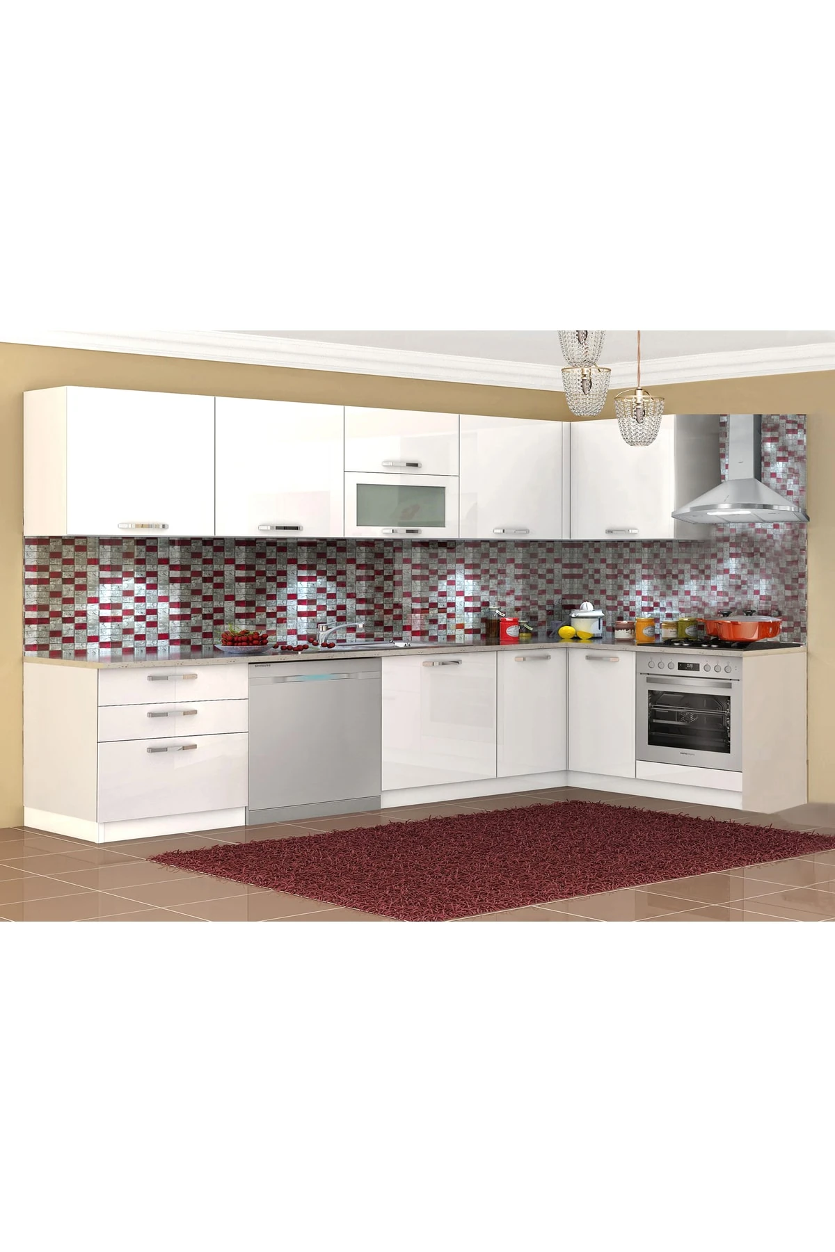 Vegas Ankastre L Mutfak 425 Cm Mod-1 Beyaz Tezgah Hariç