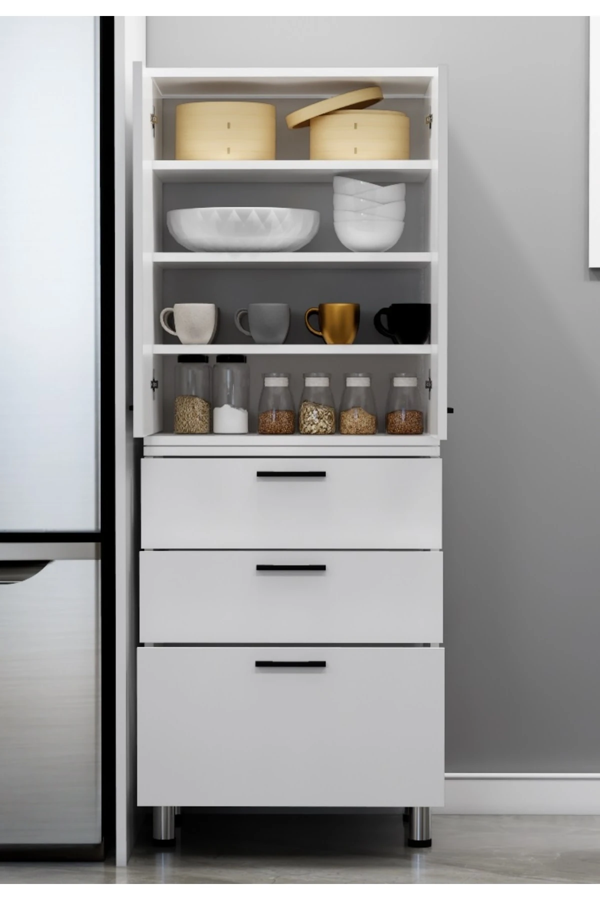 Modüler Çok Amaçlı Mutfak Dolabı  2 Kapaklı,3 çekmeceli Kendi Dolabını Kendin Tasarla Kn 111