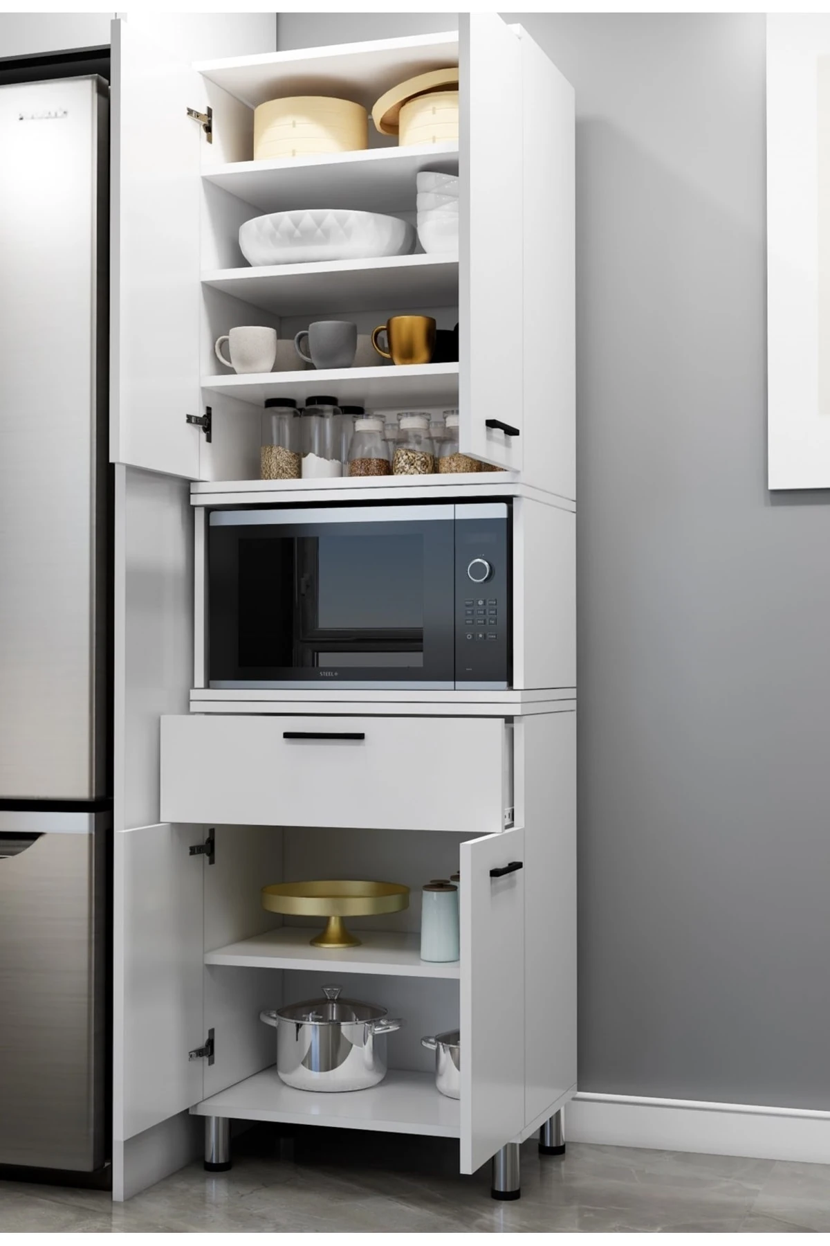 Modüler Çok Amaçlı Mutfak Dolabı 4 Kapaklı ,1 Çekmeceli, Açık Modüllü