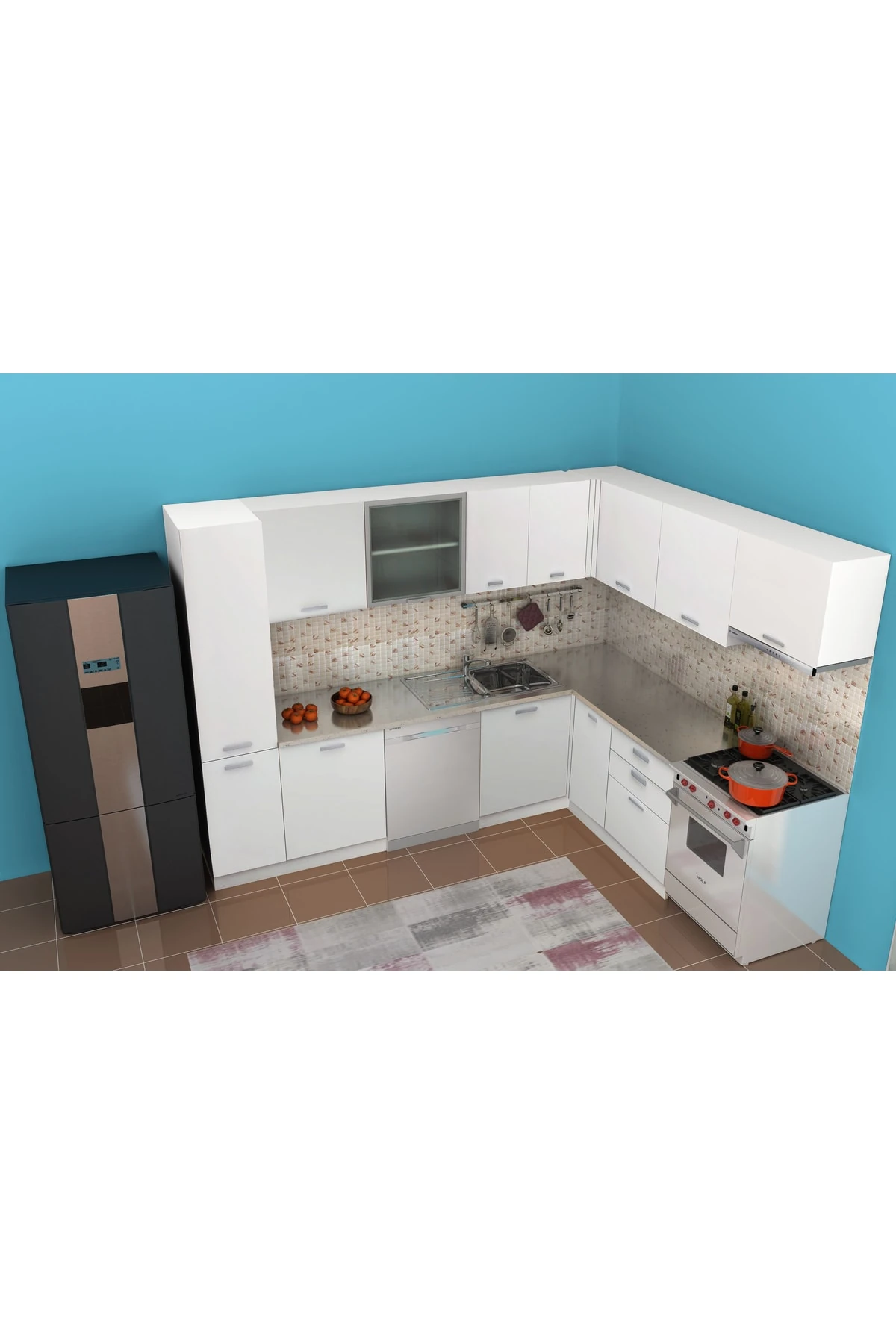 Rainbow L Mutfak Beyaz 490 Cm Tezgah Hariç