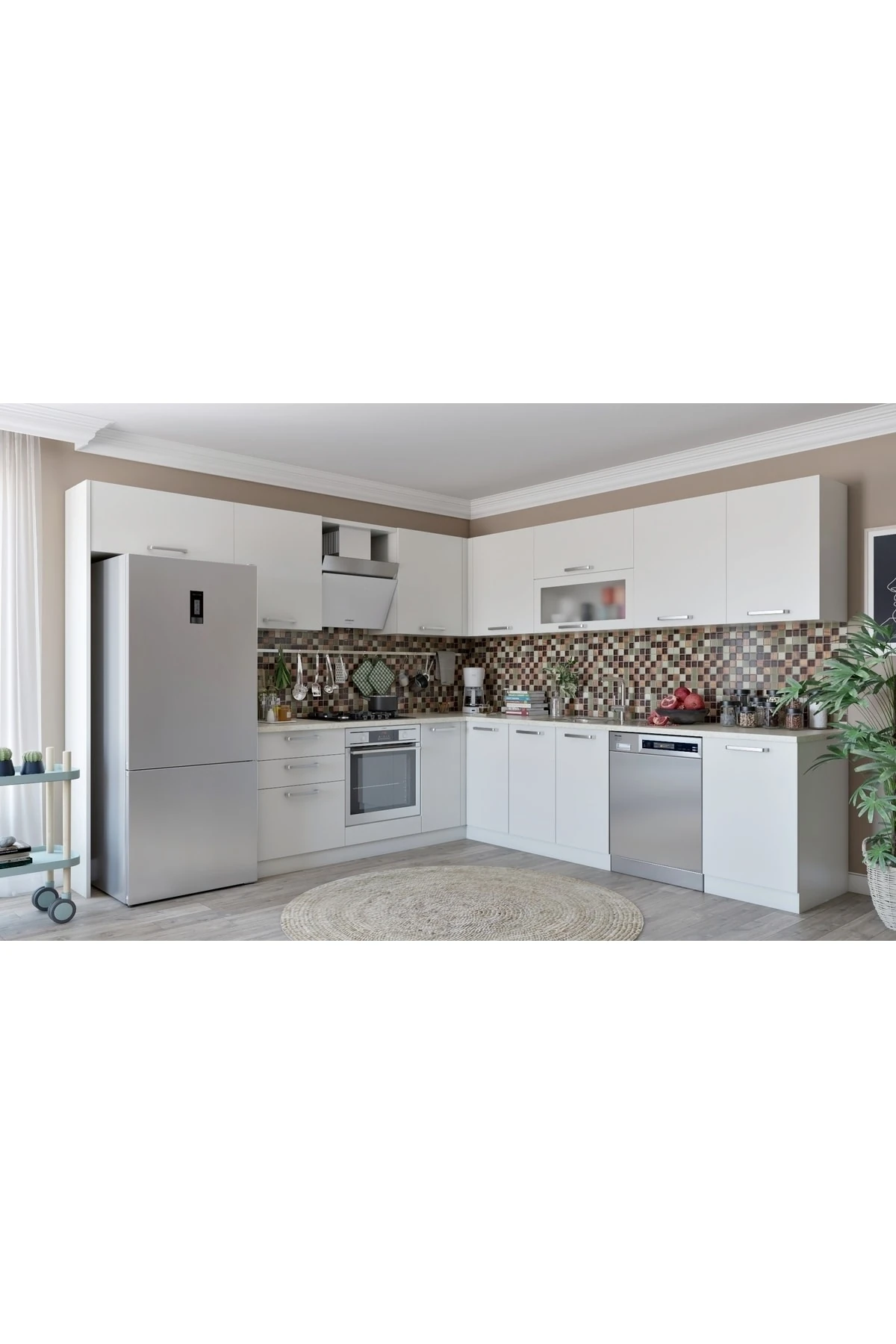 Vegas Ankastre L HİGH GLOSS Mutfak 590 cm Beyaz Tezgah Hariç Model 3