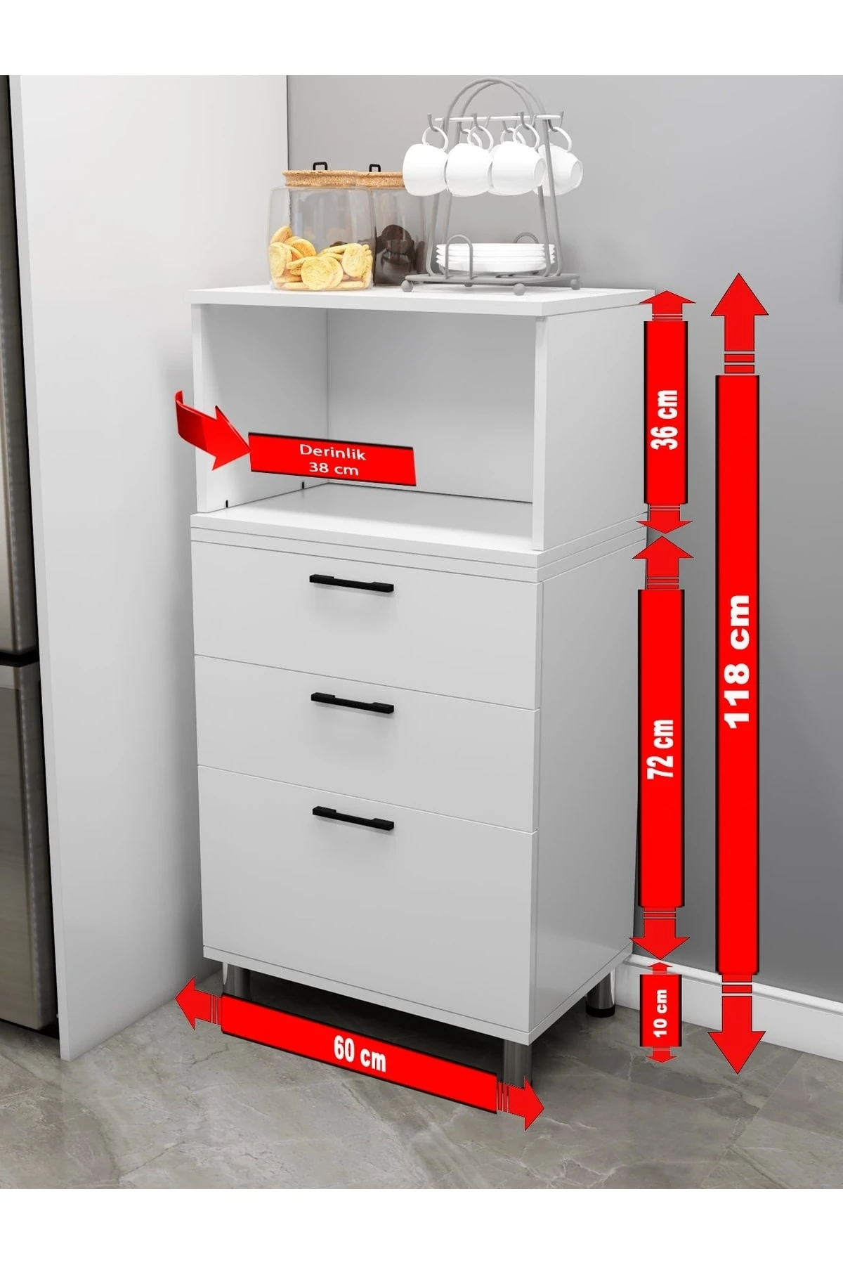 Modüler Çok Amaçlı Mutfak Dolabı 3 Çekmeceli,açık Gözlü Kendi Dolabını Kendin Tasarla Kn 113
