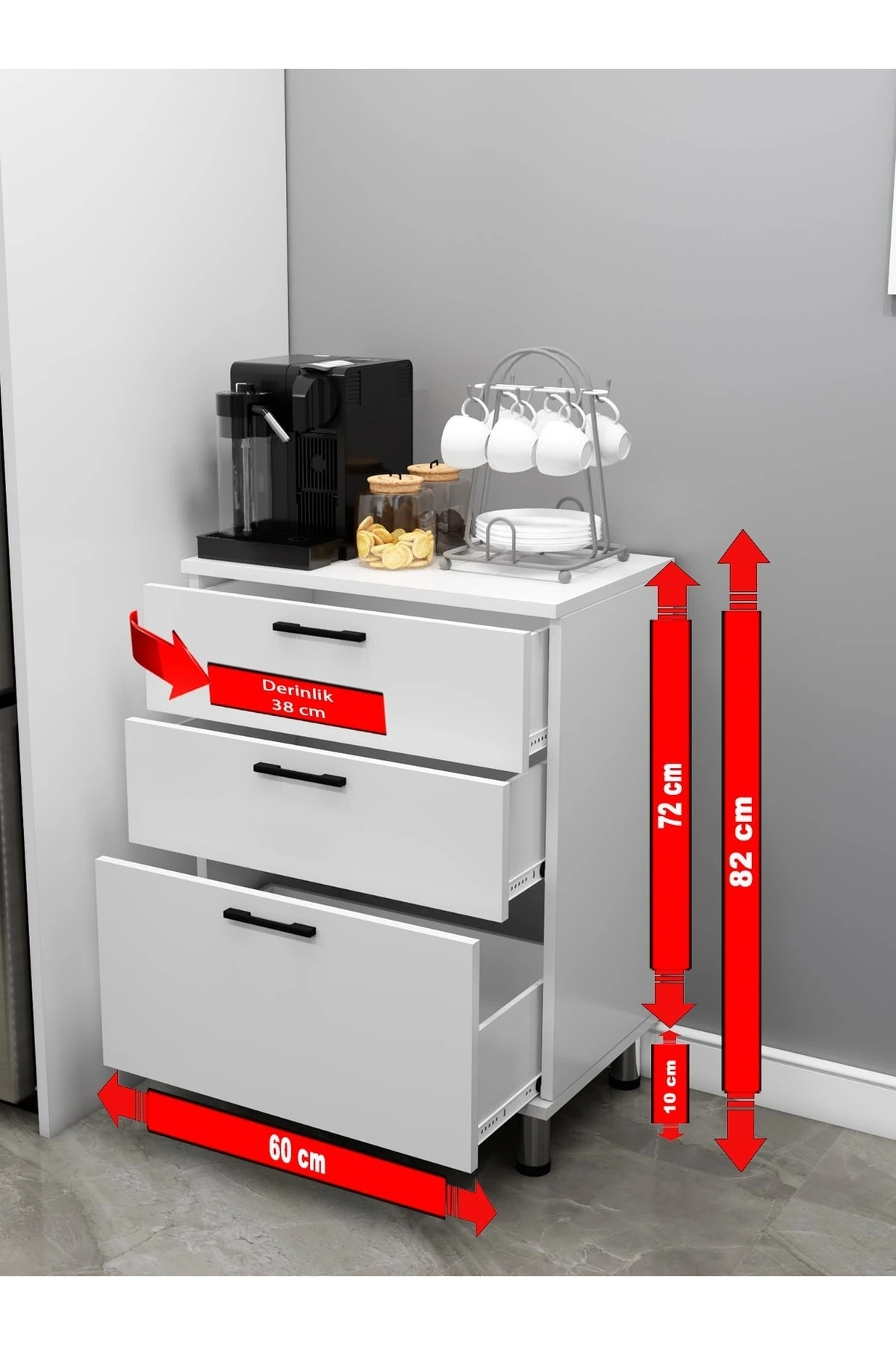 Modüler Çok Amaçlı Mutfak Dolabı 3 Çekmeceli, Kendi Dolabını Kendin Tasarla Kn 110