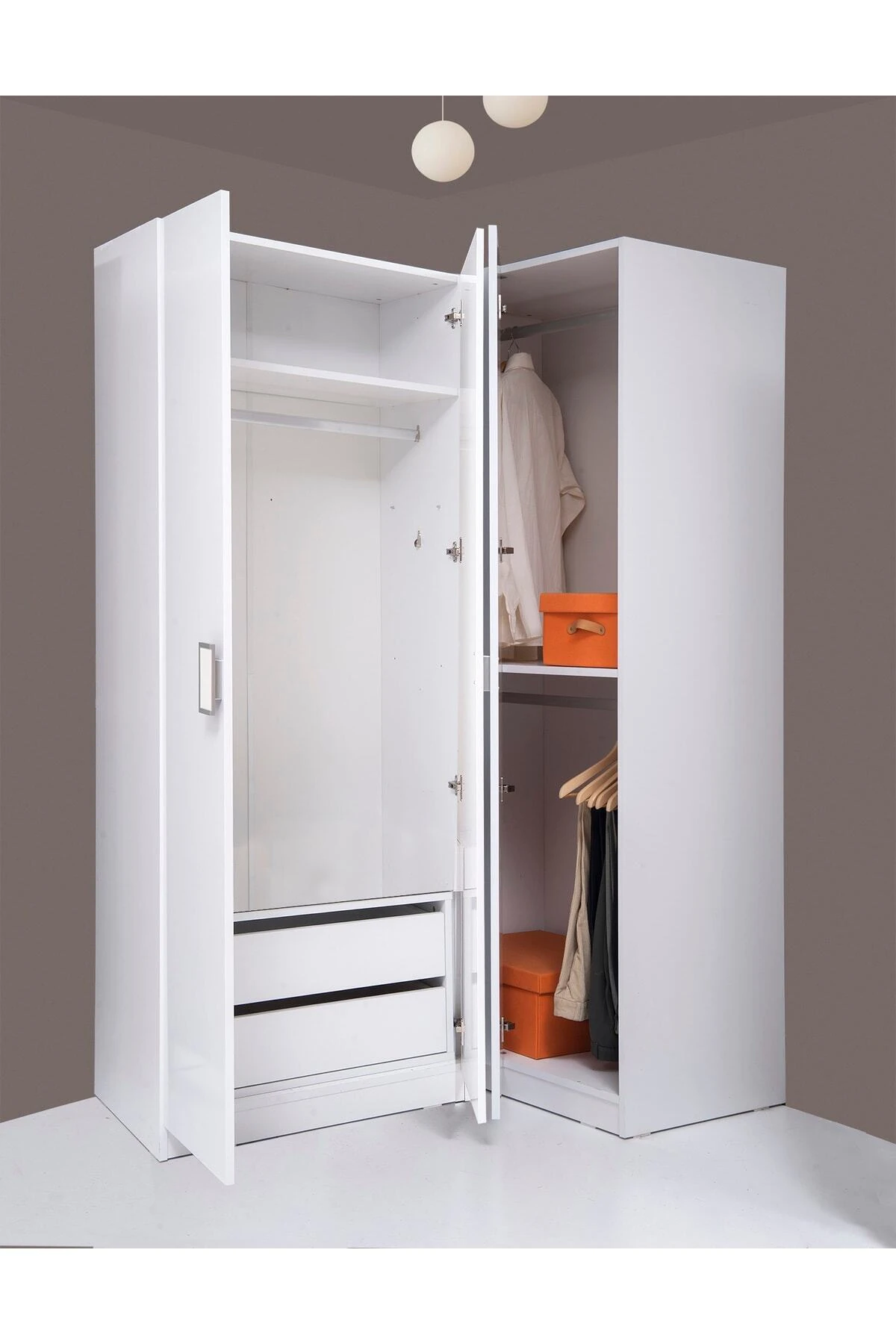 Plus 812447 Stella 3 Kapaklı 2 Çekmeceli Köşe Gardırop -parlak Beyaz