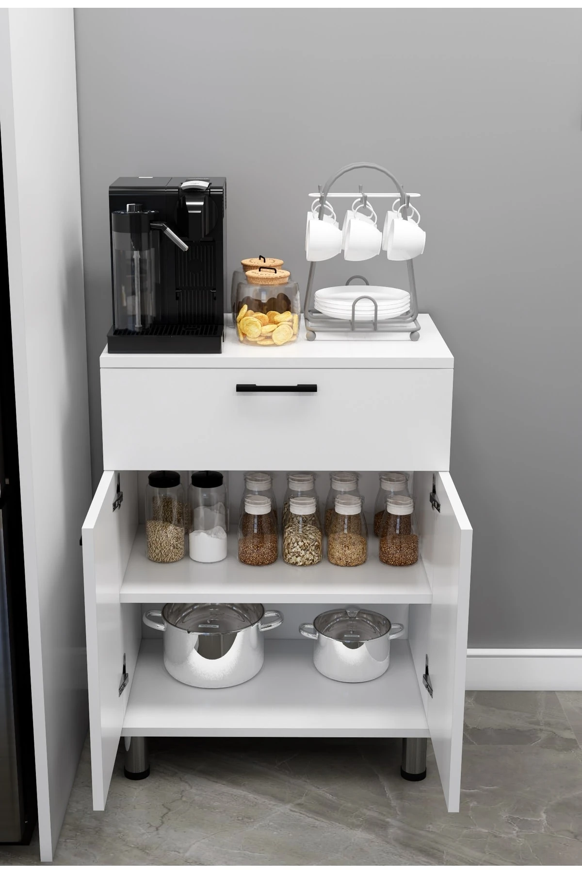 Modüler Çok Amaçlı Mutfak Dolabı 2 Kapaklı 1 Çekmeceli , Kendi Dolabını Kendin Tasarla Kn 105