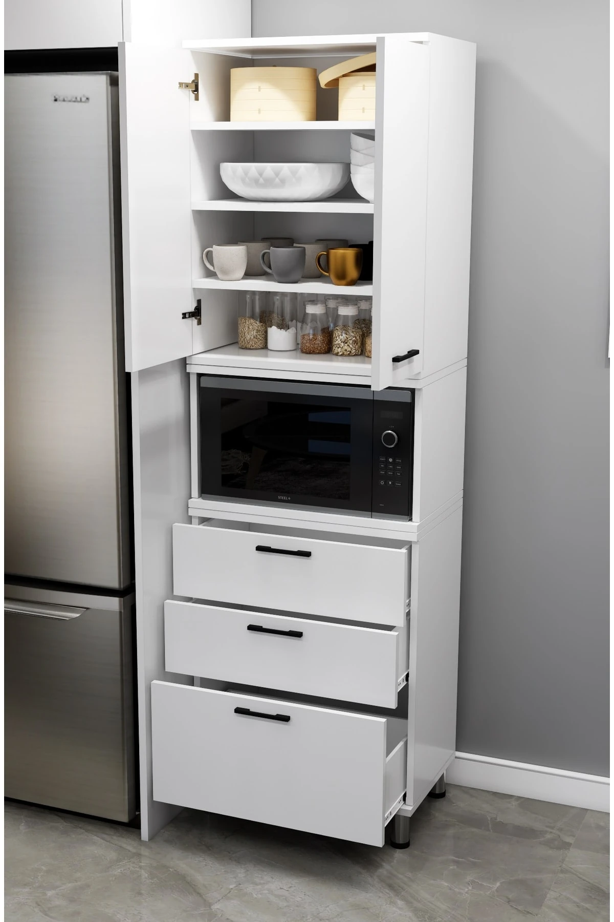 "Kenyap Modüler Çok Amaçlı Mutfak Dolabı 2 Kap, 3 çek micro mod Kendi Dolabını Kendin Tasarla Kn 116