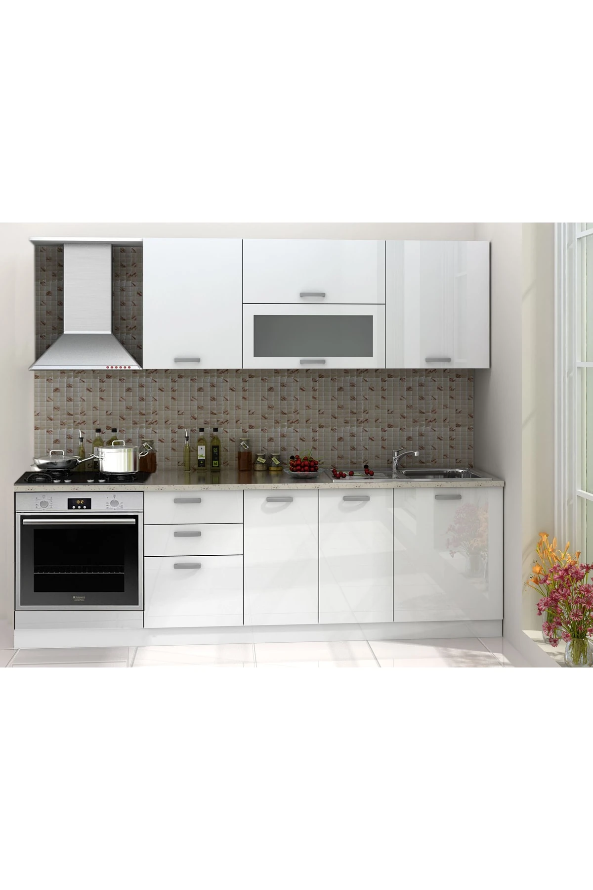 Ekoline Ankastre Mutfak High Gloss 260 Cm Tezgah Hariç