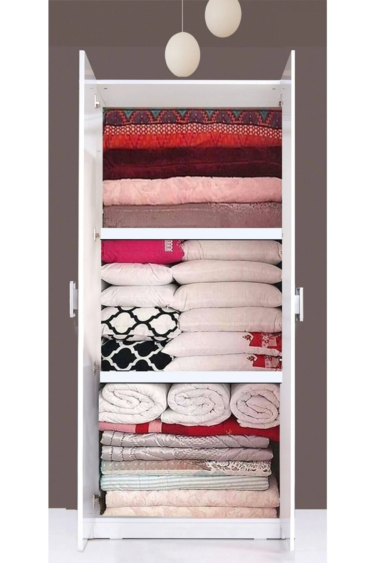 Plus 812424 Stella 2 Kapaklı RAFLI Yüklük Yorgan Yatak Dolabı Gardırop - Parlak Beyaz