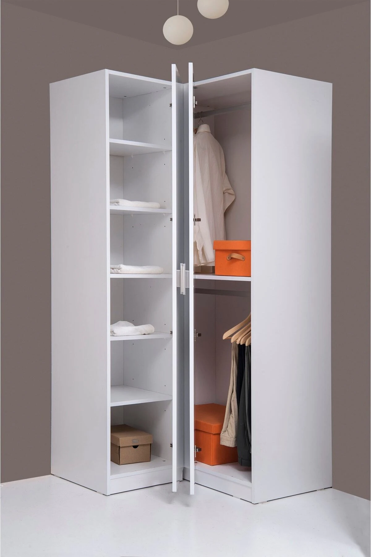 Plus 812430 Stella 2 Kapaklı Köşe Gardırop 2 Modüllü- Parlak Beyaz