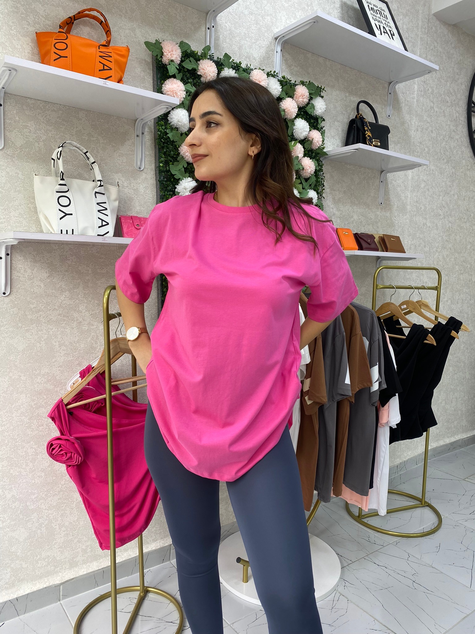 Fuşya CHİCAGO oversize sırt baskılı t-shirt 