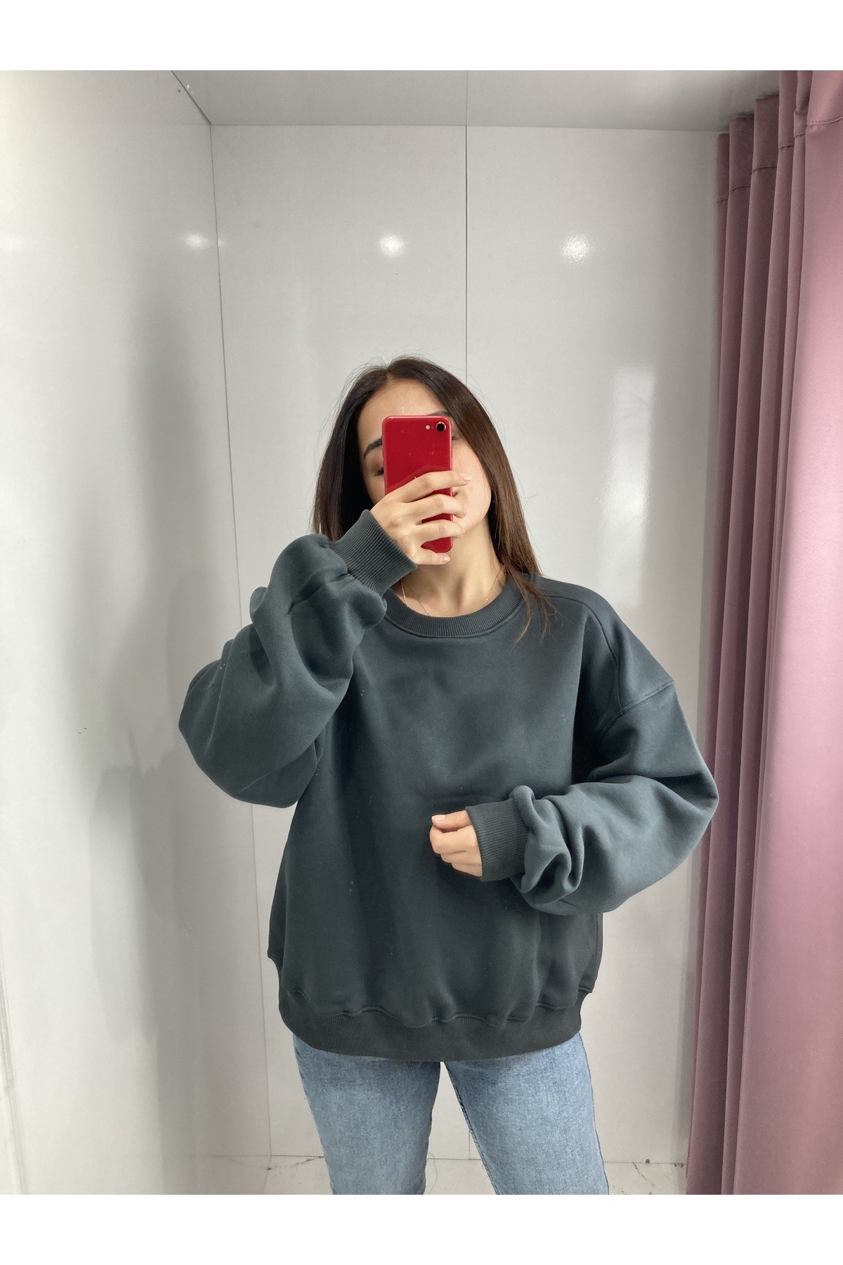 Oversize Bisiklet Yaka Basic Sweatshirt