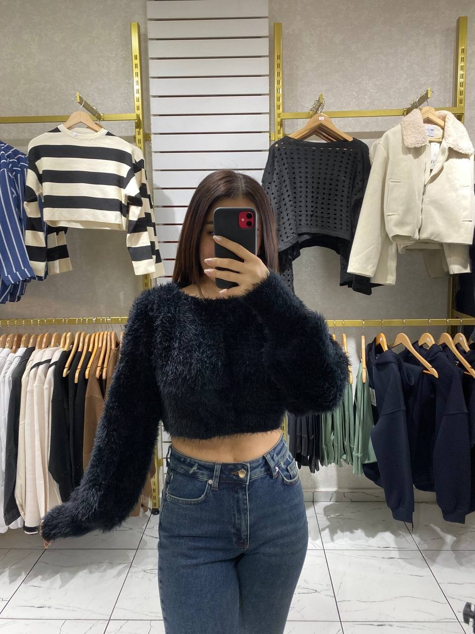 Peluş Crop Kazak