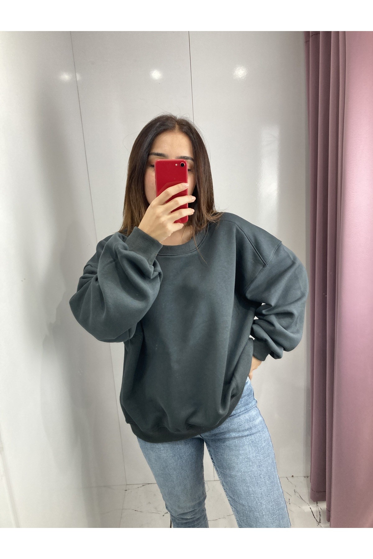 Oversize Bisiklet Yaka Basic Sweatshirt