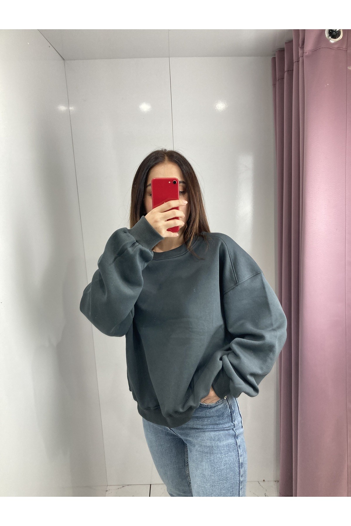 Oversize Bisiklet Yaka Basic Sweatshirt