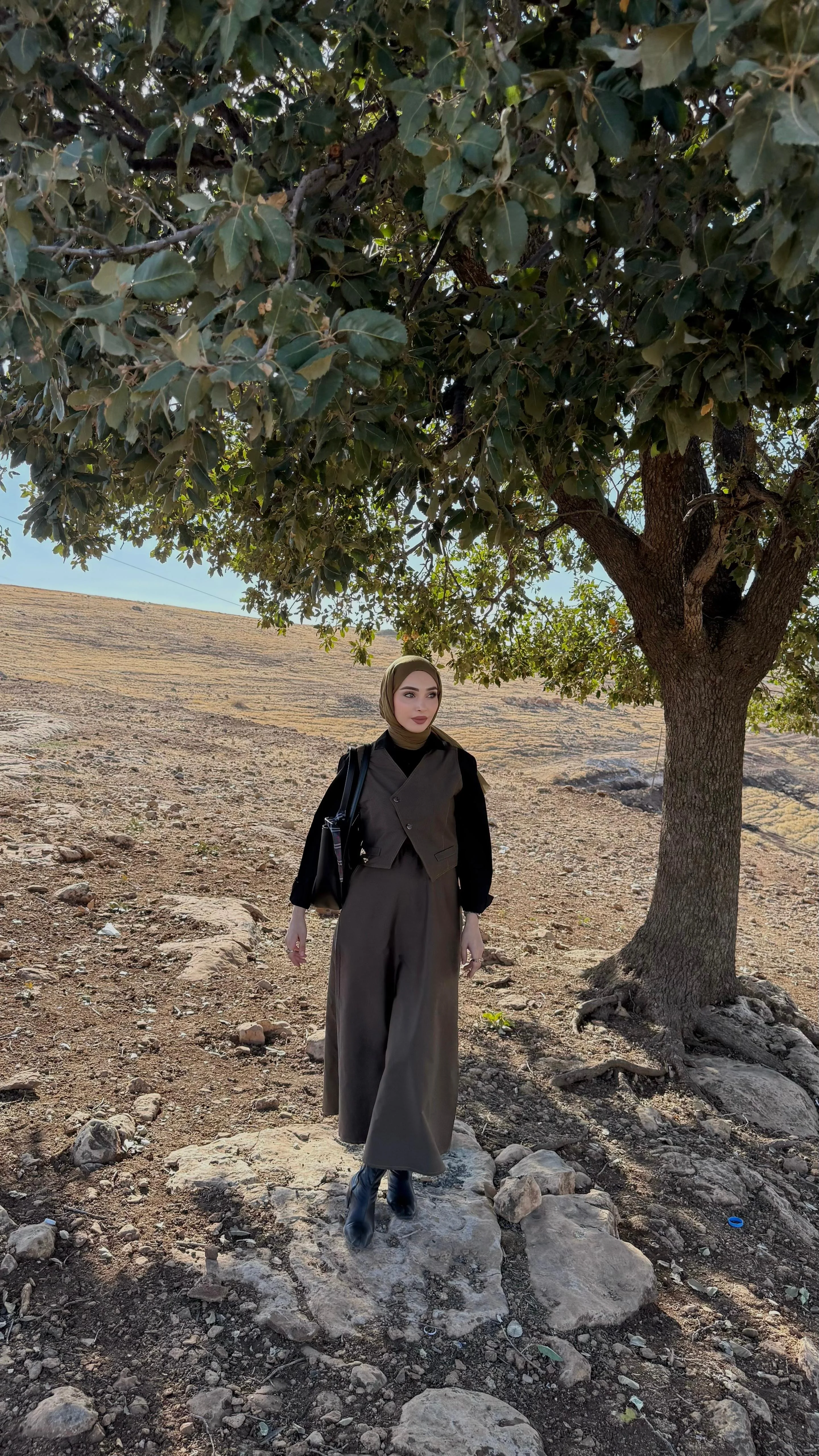 Asimetrik Düğmeli Yelek Etek Takım - Haki