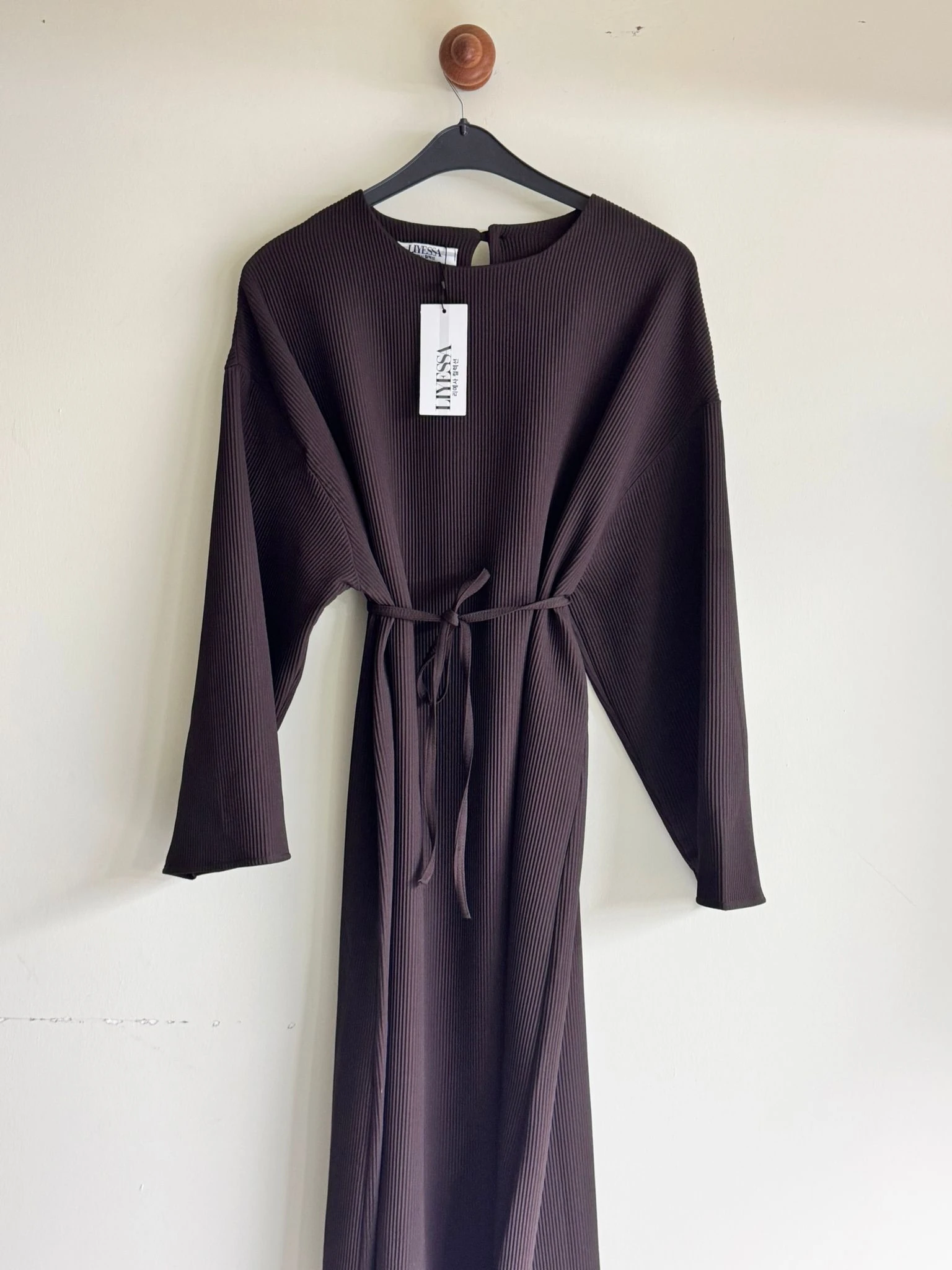 Kuşaklı Rib Dokuma Elbise