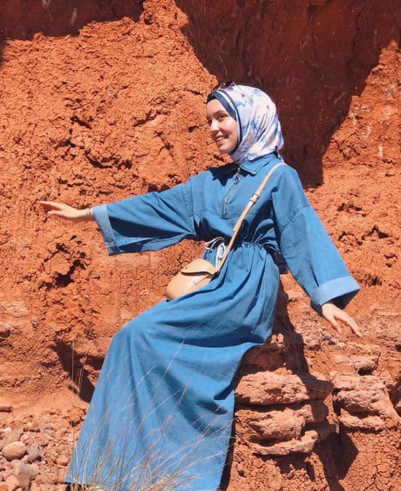 Fermuarlı Kot Elbise - Mavi