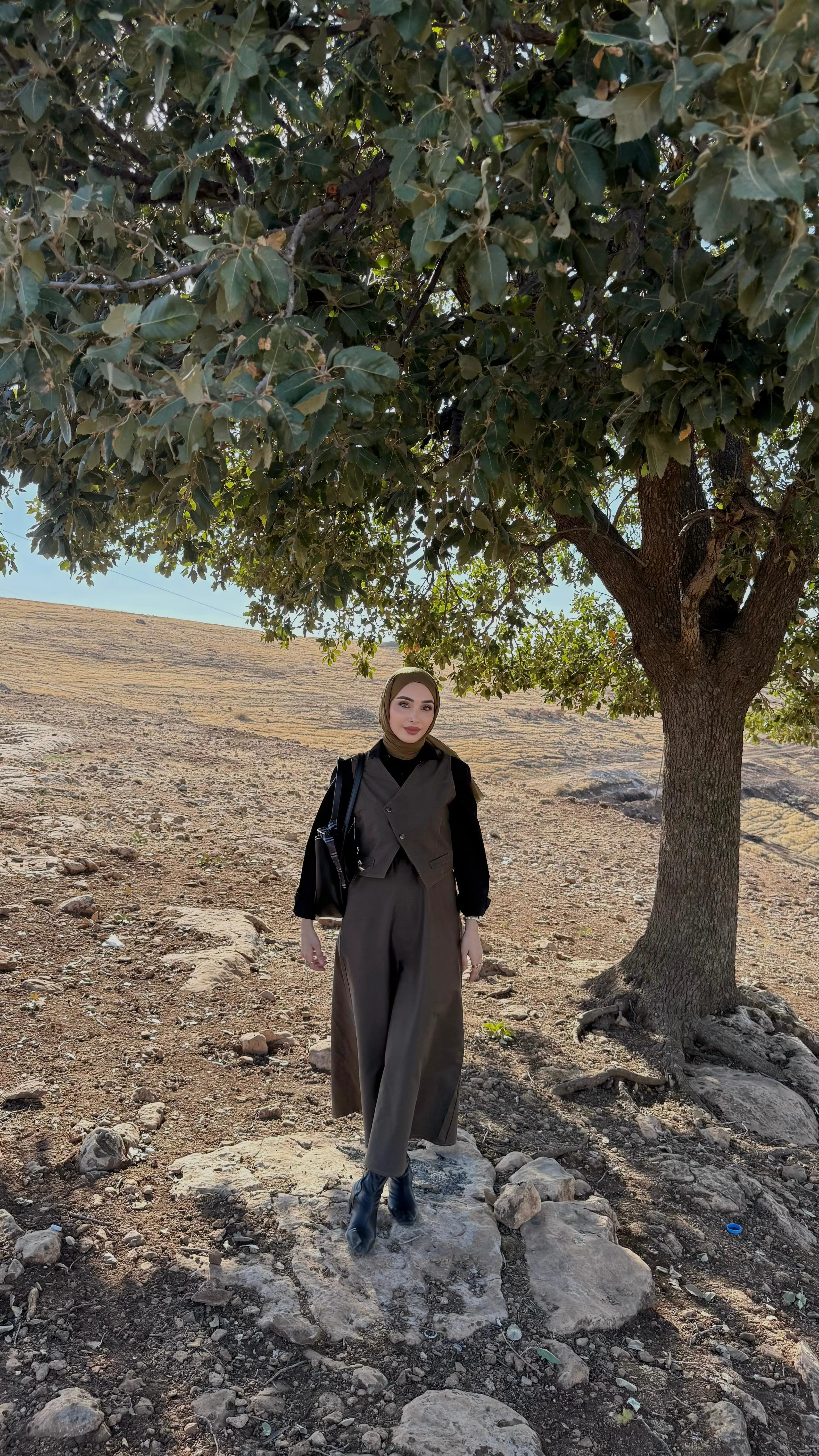 Asimetrik Düğmeli Yelek Etek Takım - Haki