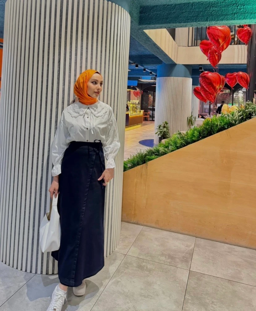 BAĞLAMA DETAYLI KOT ETEK - Lacivert