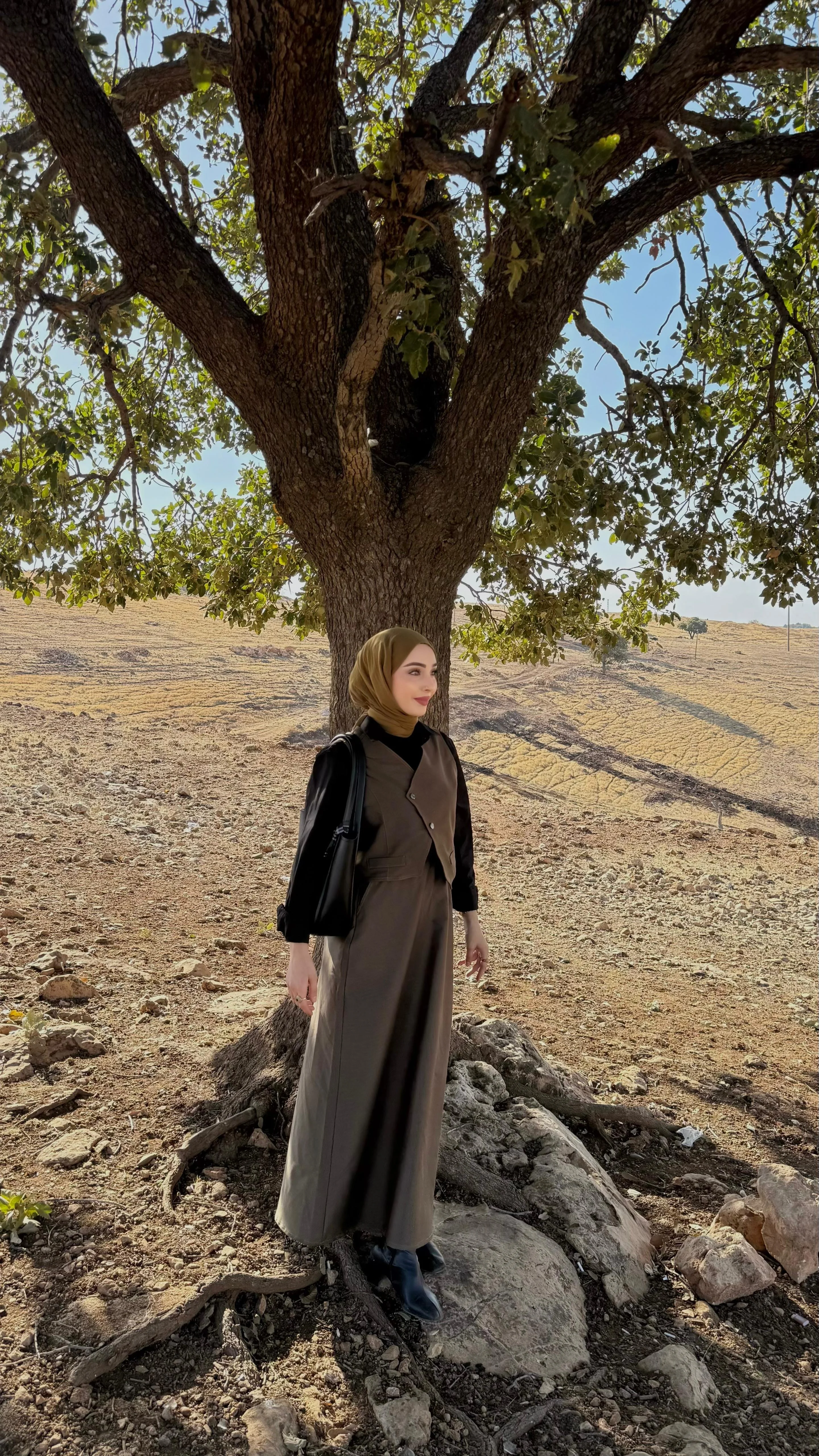 Asimetrik Düğmeli Yelek Etek Takım - Haki