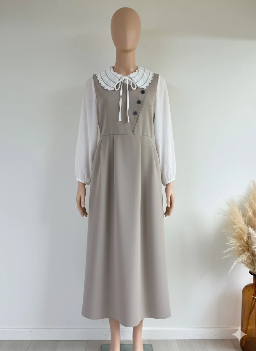 Önü Çapraz Düğmeli Jile  - Bej