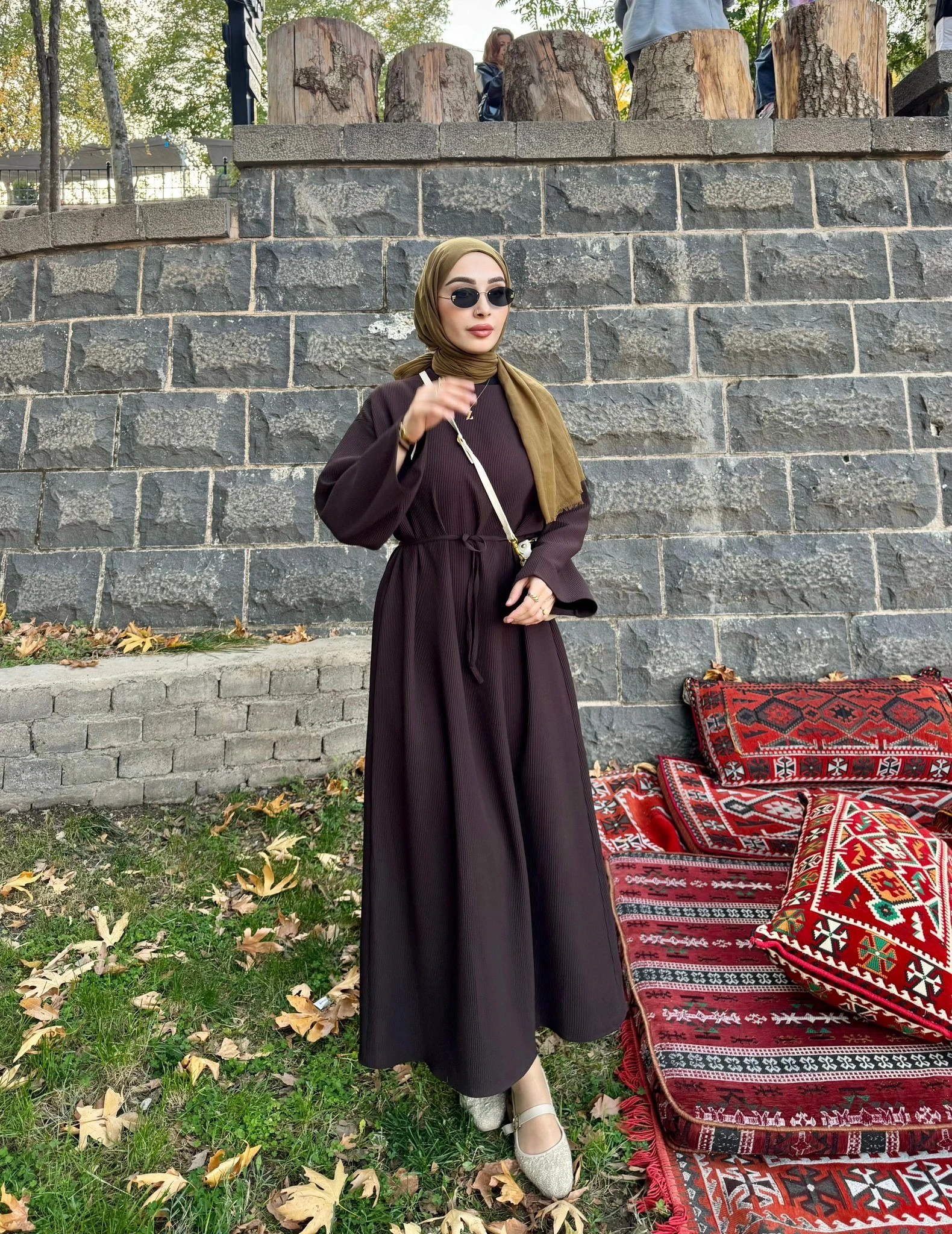 Kuşaklı Rib Dokuma Elbise