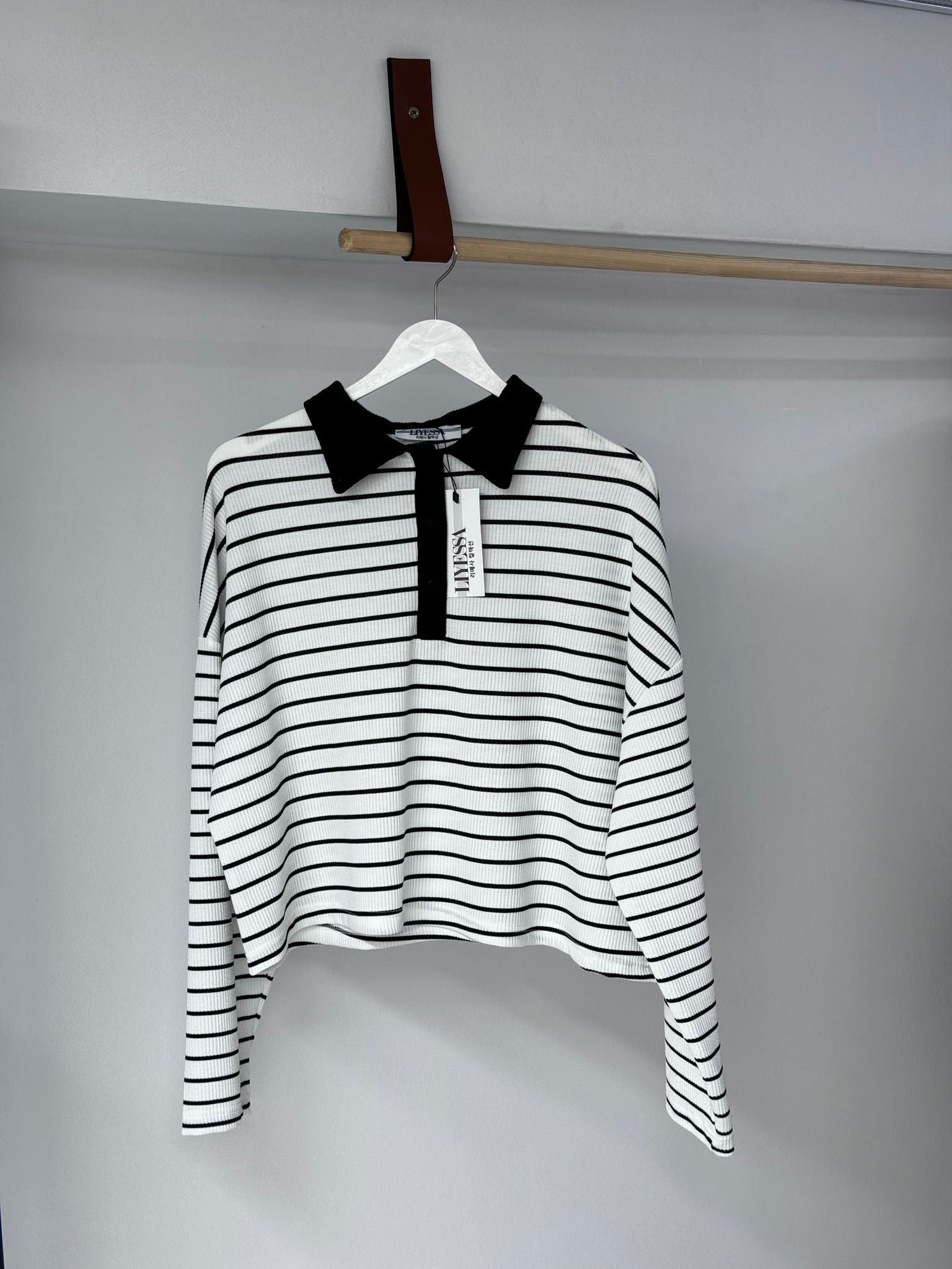 Polo Yaka Çizgili Bluz