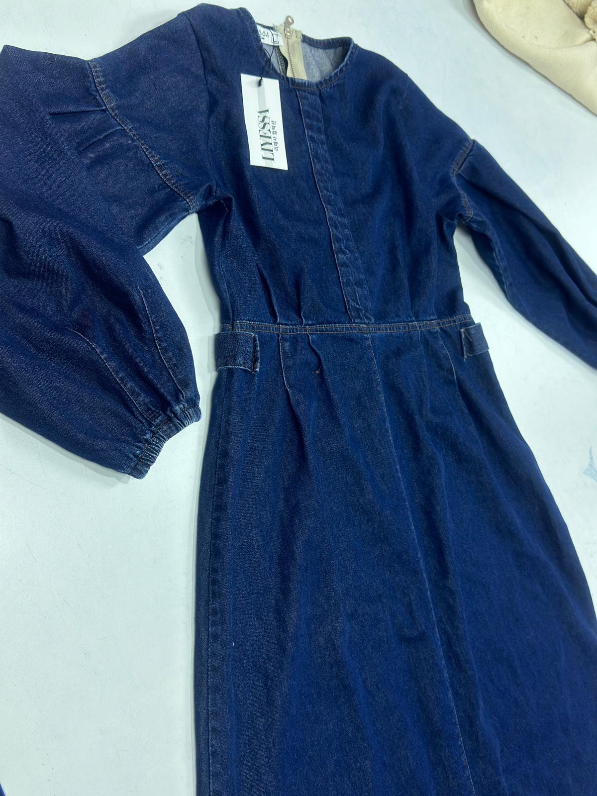 Arkası Fermuarlı Kot Elbise - Mavi